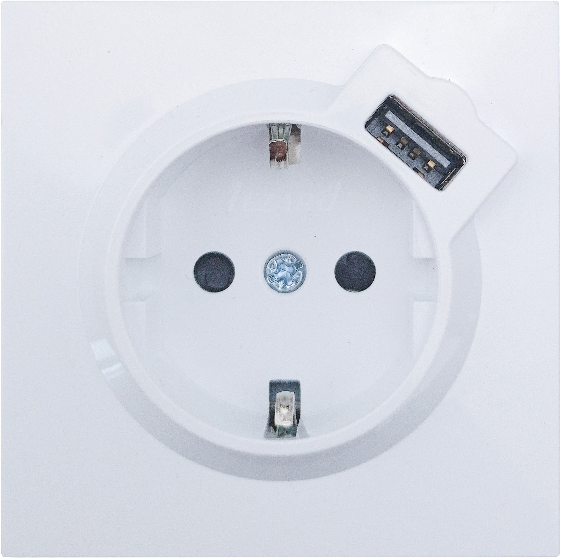 Изображение товара Встраиваемая розетка с USB Lezard Zima белая с заземлением 2 поста