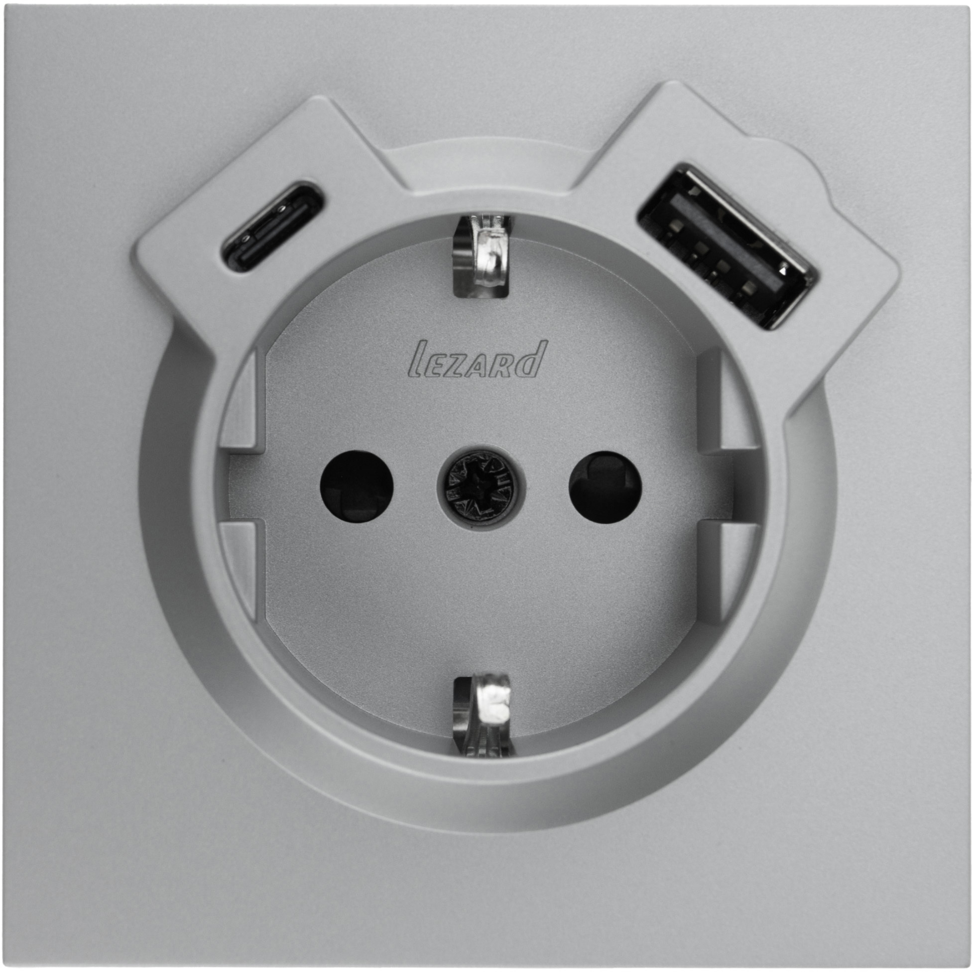Изображение товара Встраиваемая розетка с USB Zima Lezard серый матовый 16А IP20