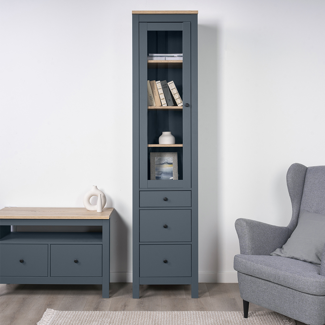 Изображение товара Шкаф-витрина Гуд Лакк Сага темно-бирюзовый 49.6x215.5 см