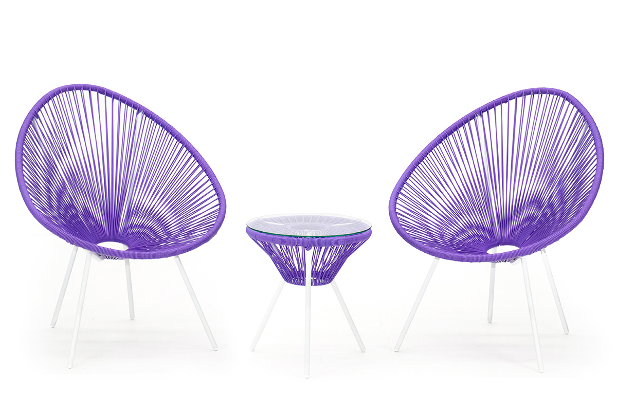 Изображение товара Набор садовой мебели Акапулько из искусственного ротанга белый и фиолетовый 3 предмета