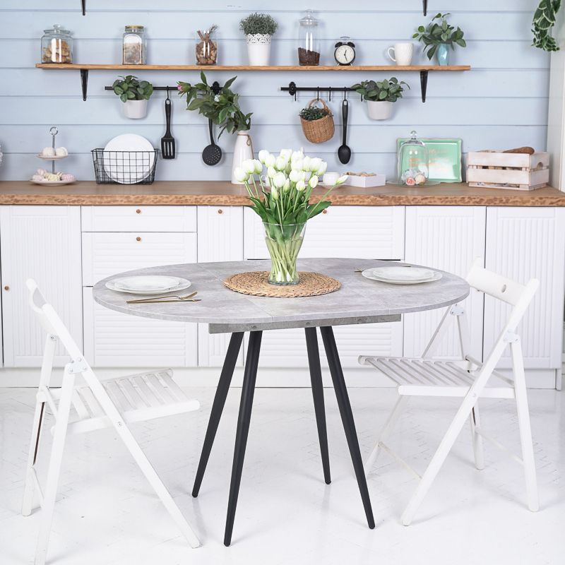 Изображение товара Кухонный круглый раздвижной стол Frenesie Столэлипконускаменьсветлый 85-120 см