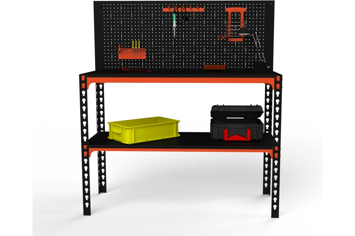 Изображение товара Металлический стол-верстак Metalex 111055 с нагрузкой до 260 кг оранжево-черный