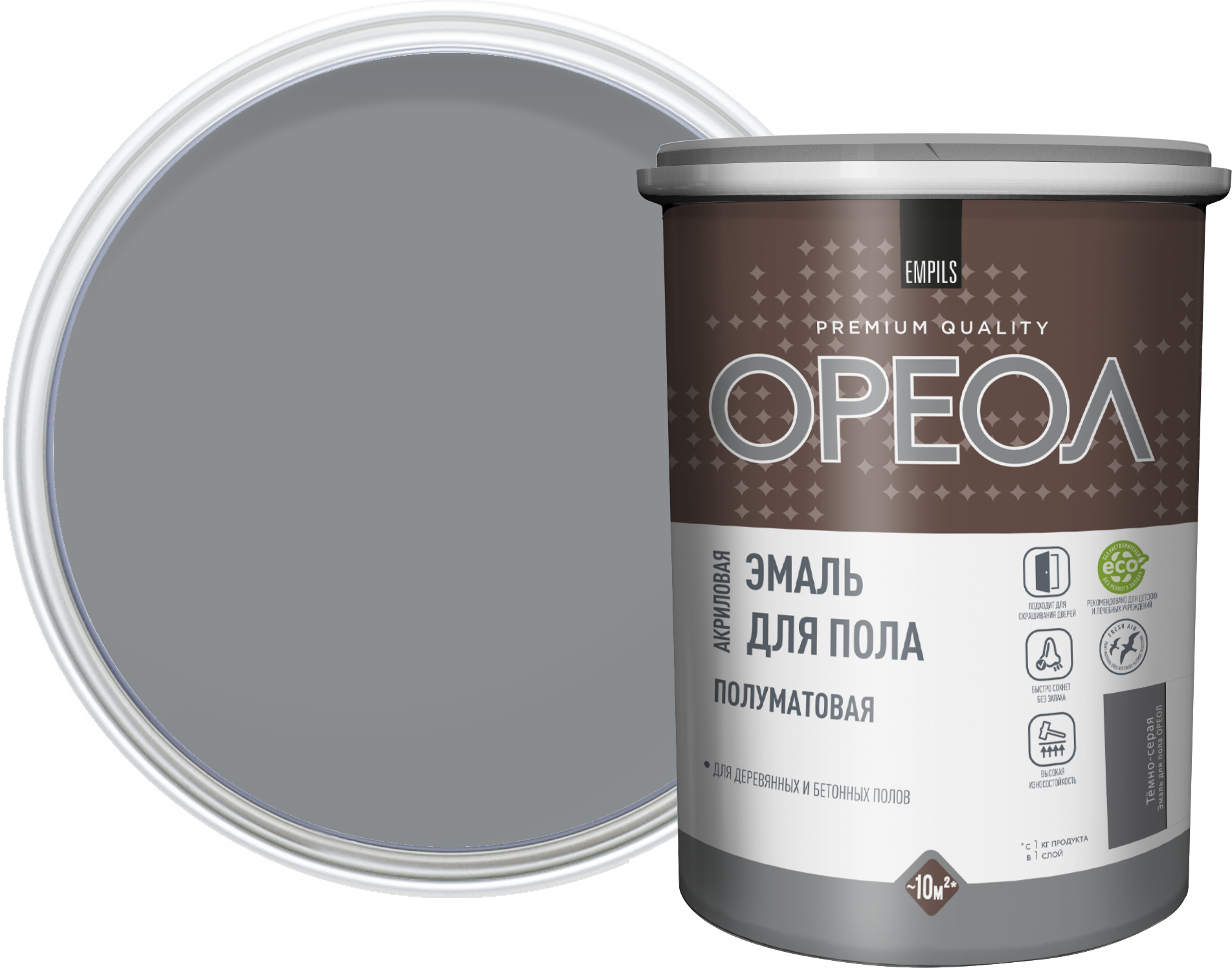 Изображение товара Эмаль акриловая для пола Ореол полуматовая цвет темно-серый 0.9 кг