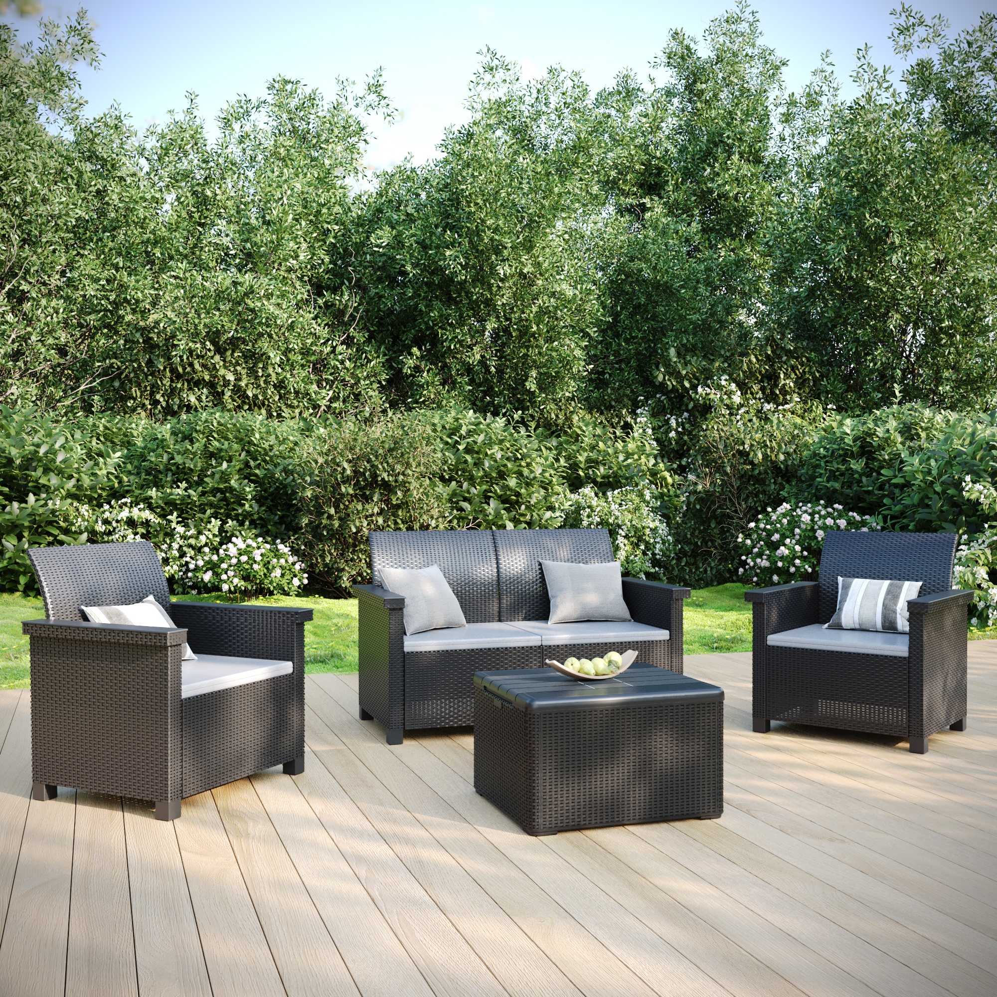 Изображение товара Набор садовой мебели Naterial Basegi полипропилен цвет темно-серый диван 1 шт, кресло 2 шт, столик