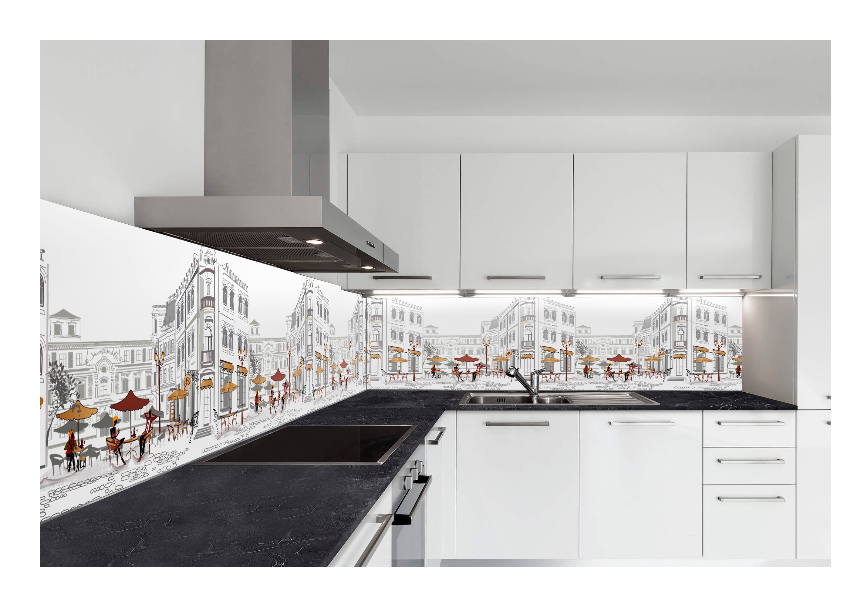 Изображение товара Стеновая панель ПВХ Stella Уличное кафе 3000x600 мм белый глянцевый