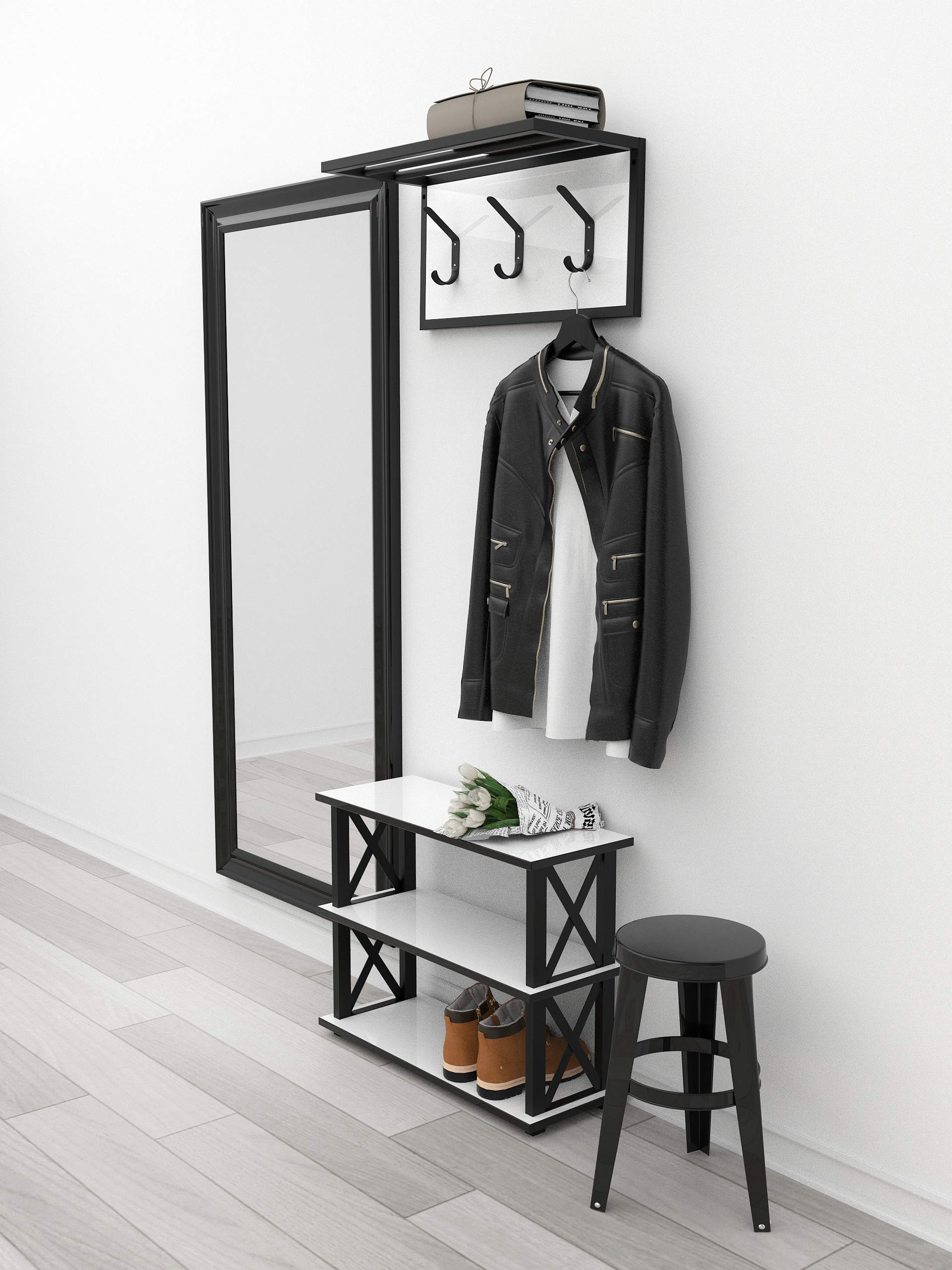 Изображение товара Этажерка для обуви Make mebel 60x49x25 см 3 полки металл цвет белый, черный Изображение товара Этажерка для обуви Make mebel 60x49x25 см 3 полки металл цвет белый, черный