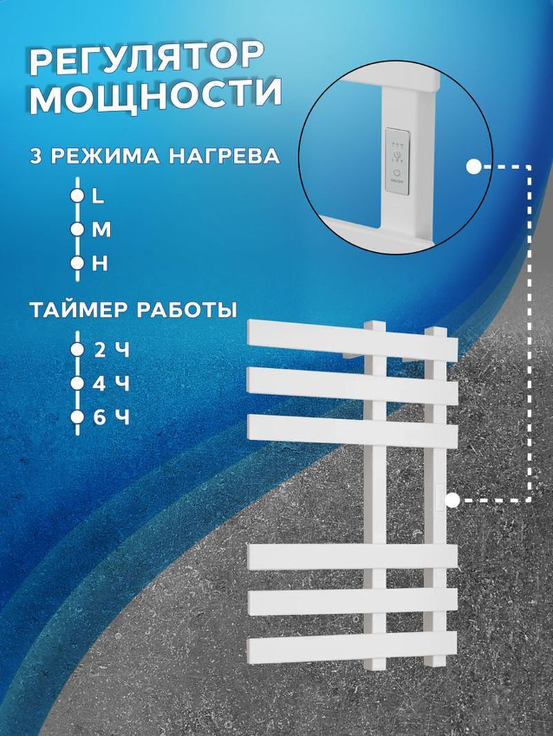 Изображение товара Полотенцесушитель электрический Bauedge Blizzard DB-0111 500x700 мм П6 190 Вт лесенка цвет белый матовый