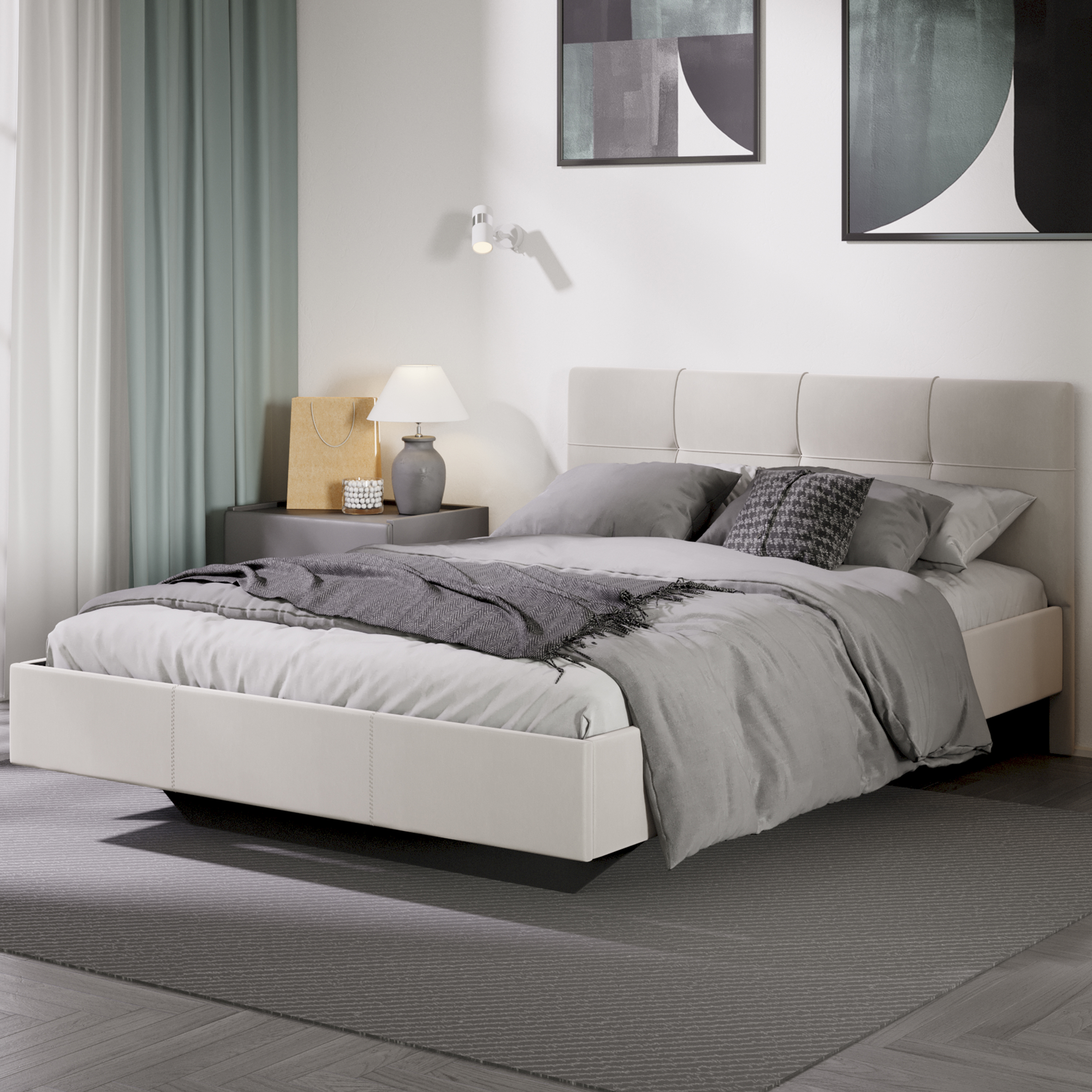 Изображение товара Кровать Трия Элис 147x90x205 см из ЛДСП с велюром бежевый современный стиль