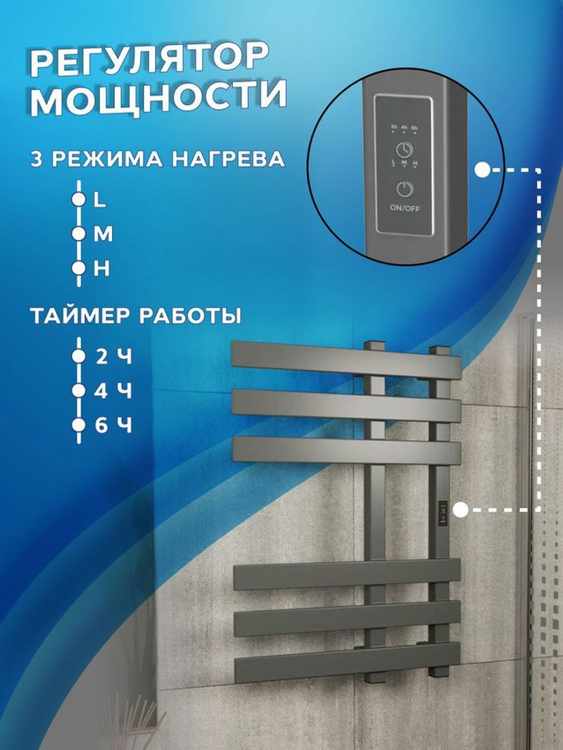 Изображение товара Электрический профильный полотенцесушитель Bauedge Blizzard Gun Grey DB-0113 500x700 мм 190 Вт