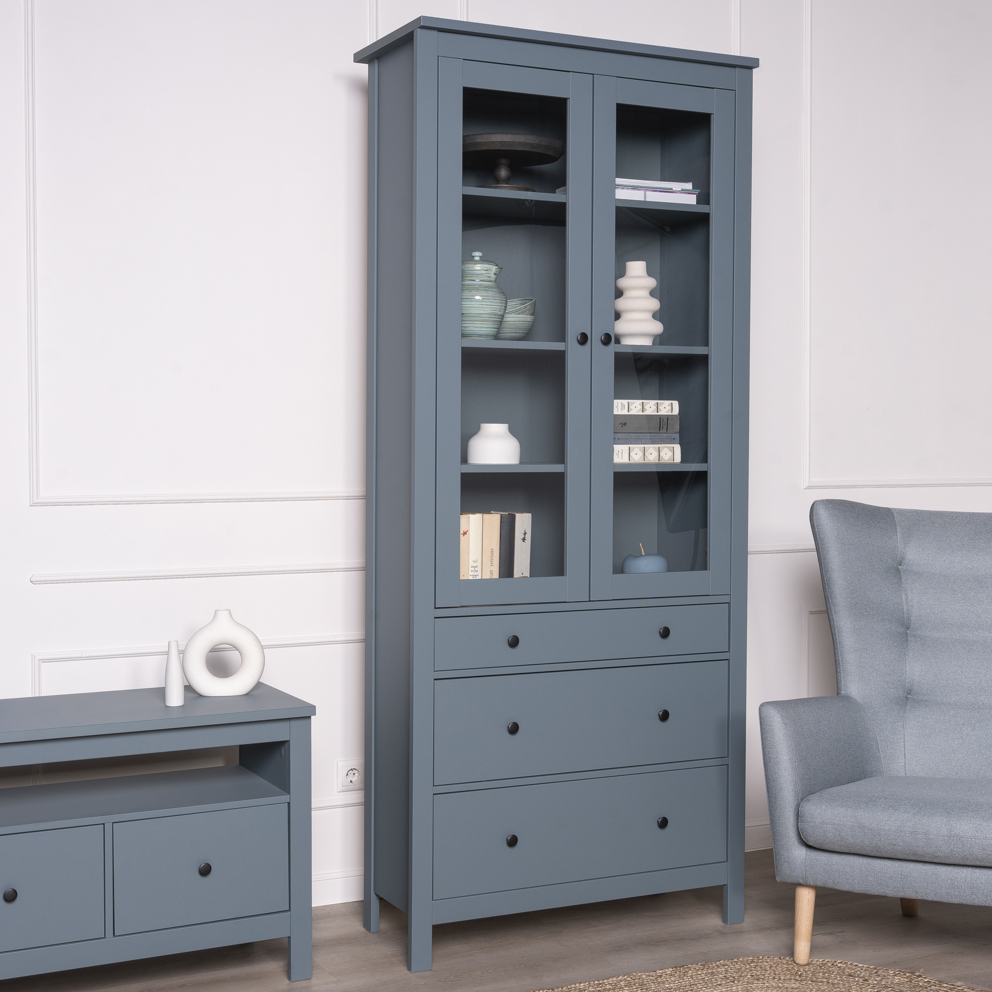 Изображение товара Шкаф-витрина Гуд Лакк Сага 90 зеленый прямой 215.5x90.4x41.4 см мебель из ДСП беларусь