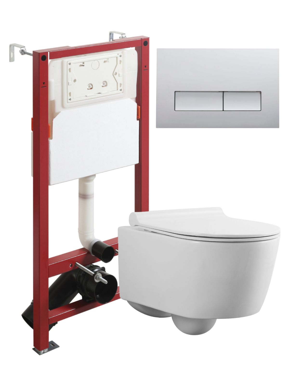 Изображение товара Комплект инсталляция с унитазом Topline TLTI05100+TLPB200 цвет белый, кнопка хром