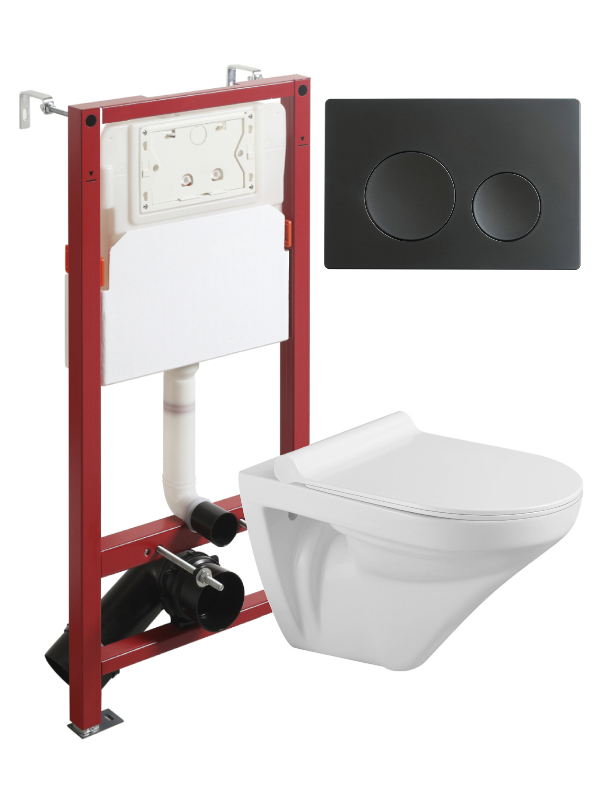 Изображение товара Комплект инсталляция с унитазом Topline TLTI06100+TLPB144 белый, кнопка черная, современный дизайн