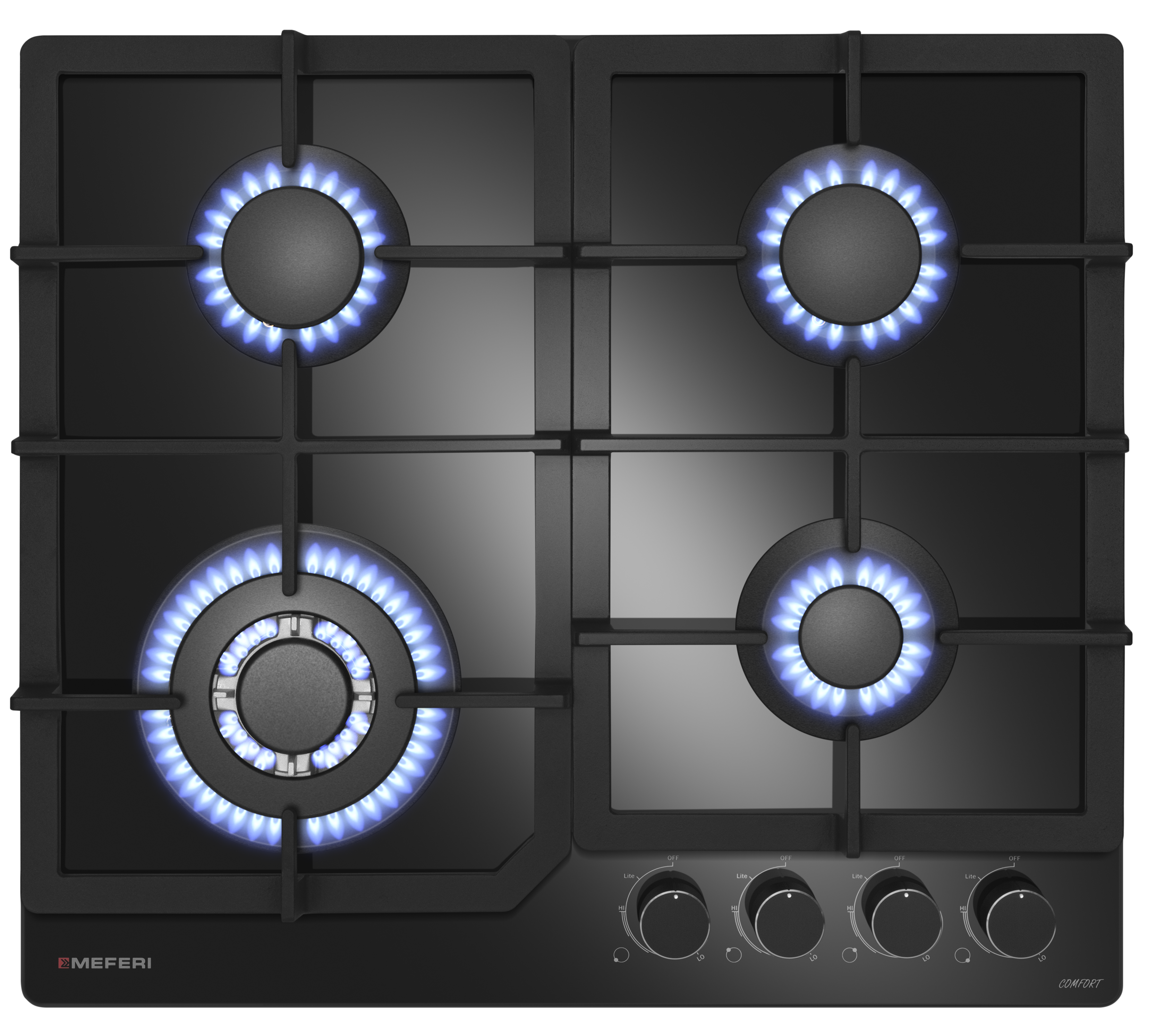 Изображение товара Газовая варочная панель Meferi MGH604BK GLASS COMFORT 59 см 4 конфорки цвет черный