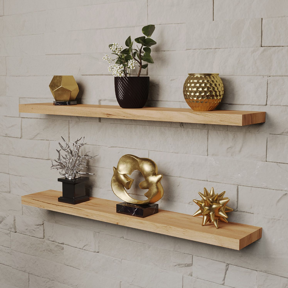 Изображение товара Комплект из 2 парящих настенных полок 60x10 см из ЛДСП цвет дуб