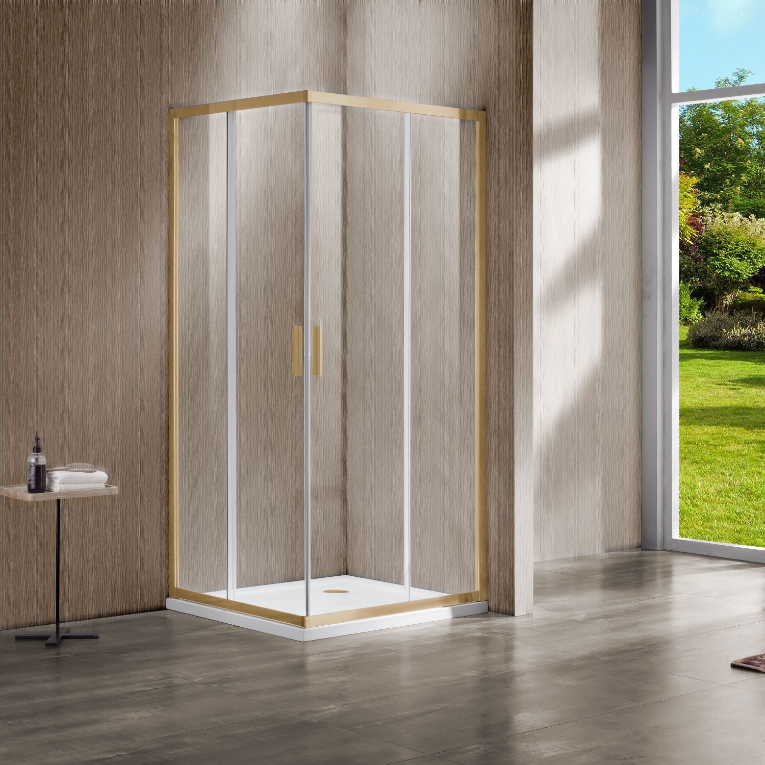 Изображение товара Душевой уголок Vincea Гарда VSS-1G900CLG квадратный 90x90см золотистый профиль эффект стекла прозрачное закаленное стекло