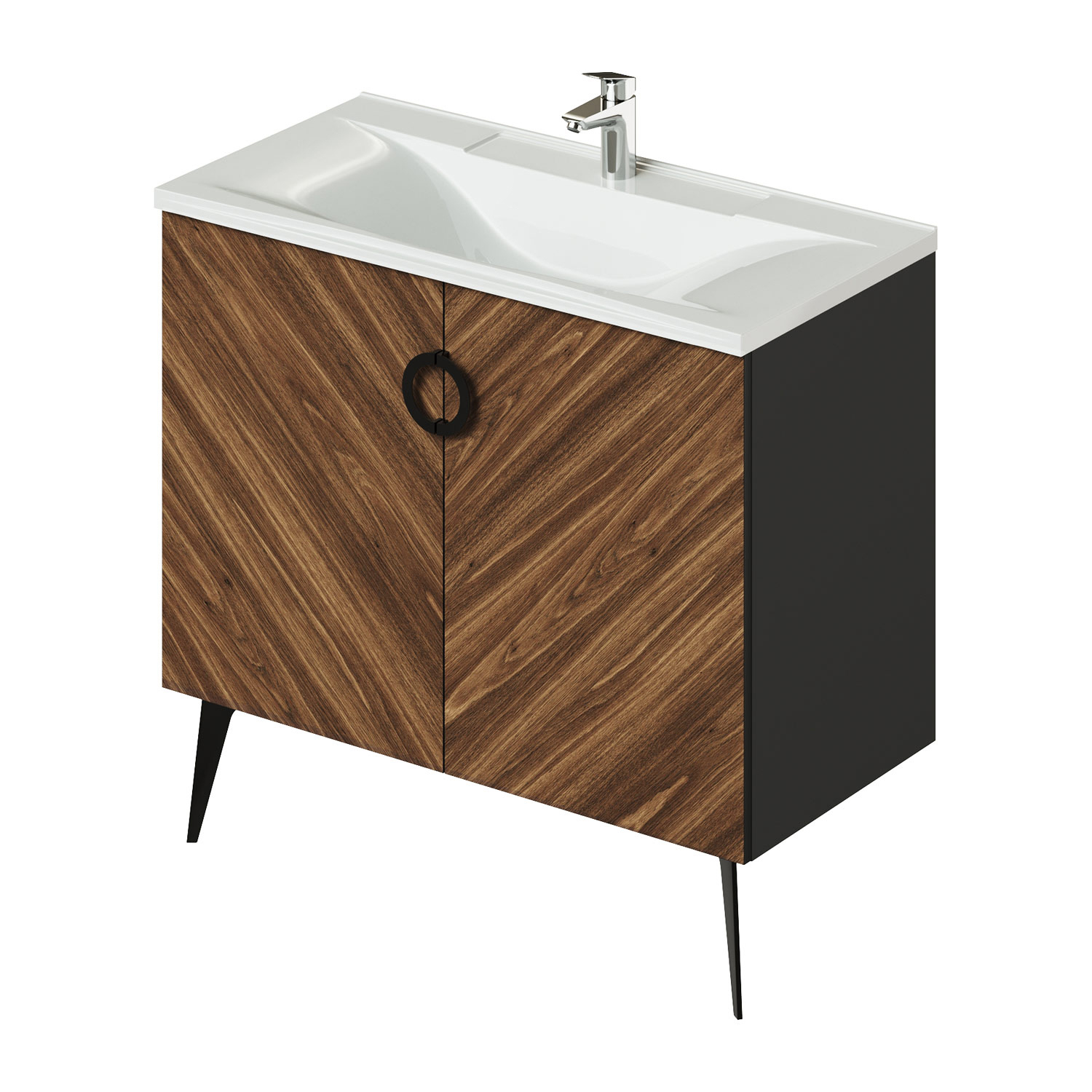 Изображение товара Тумба под раковину Итана Palladio с раковиной 89,10 см коричневая Россия