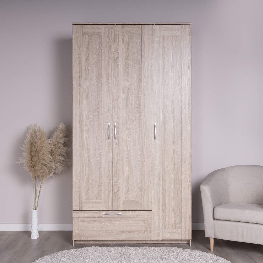 Изображение товара Трехстворчатый шкаф для одежды Сириус из ДСП дуб сонома Гуд Лакк 117.1x219.6x58.5 см