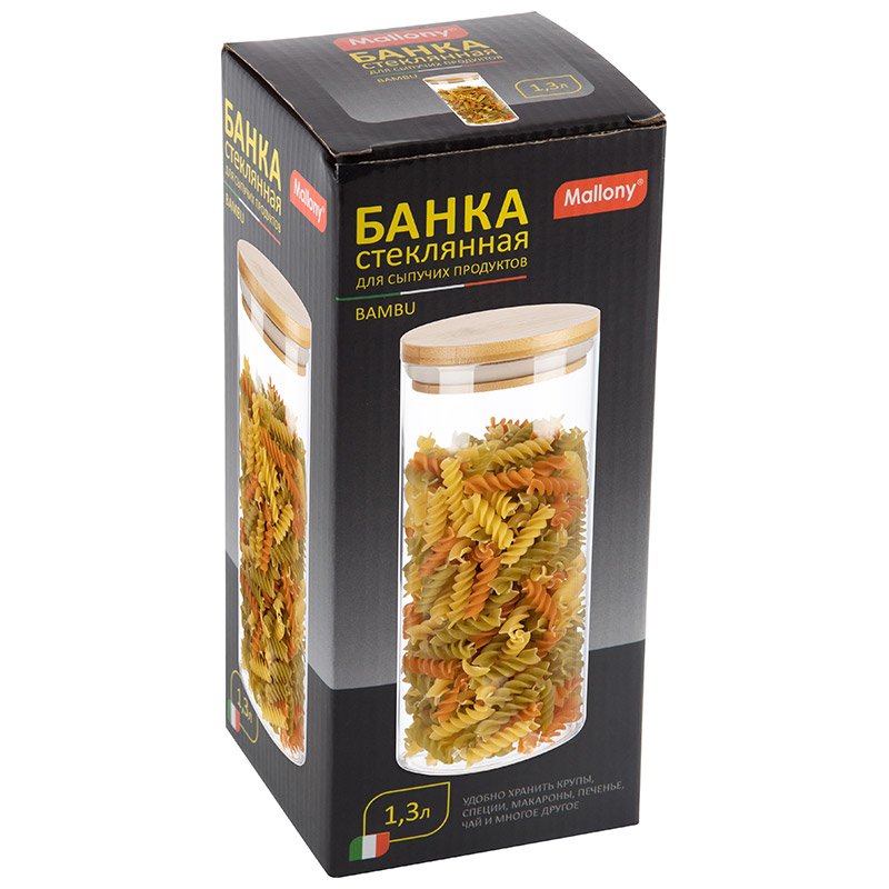 Банка для сыпучих продуктов Mallony Bambu 1.3 л стекло цвет прозрачный - 5