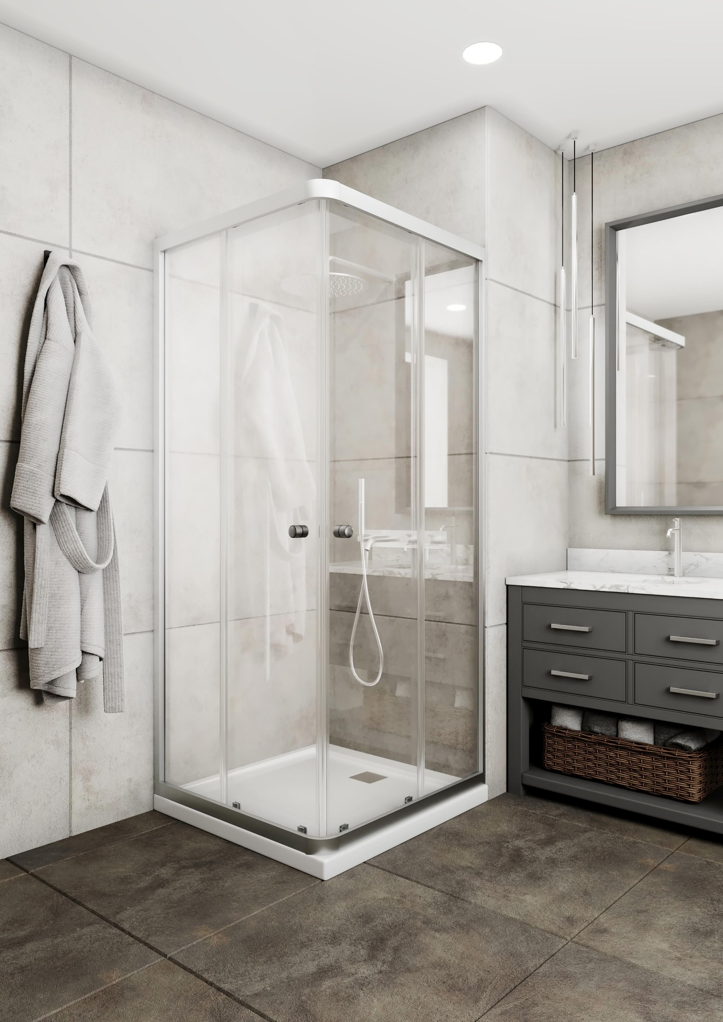 Изображение товара Душевой уголок Русак Классик СТ90-2Б квадрат 89x89см белый профиль эффект стекла прозрачный