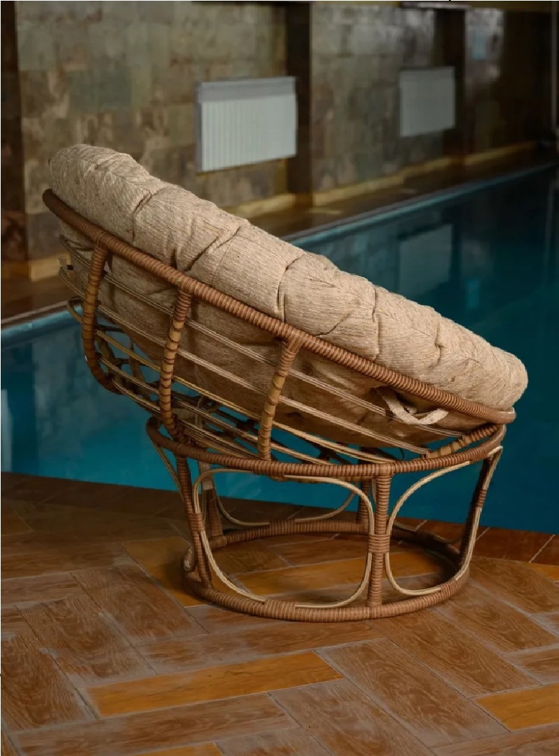 Изображение товара Кресло садовое Bigarden Papasan из ротанга с подушкой бежевое комфортное и долговечное