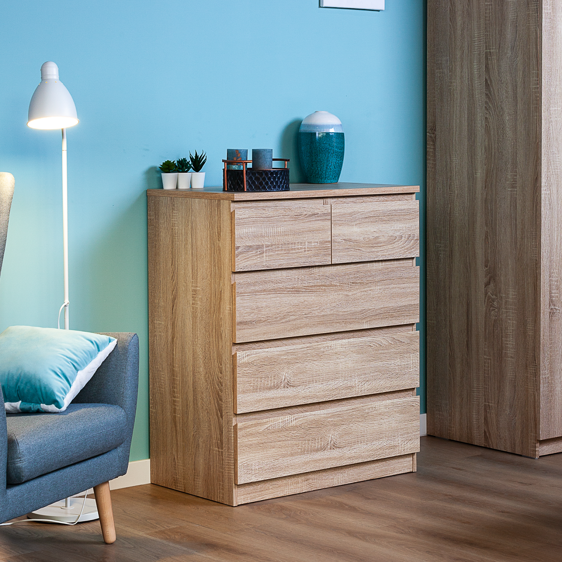 Изображение товара Комод Мальта 5 ящиков из ЛДСП цвет дуб сонома белорусского производства