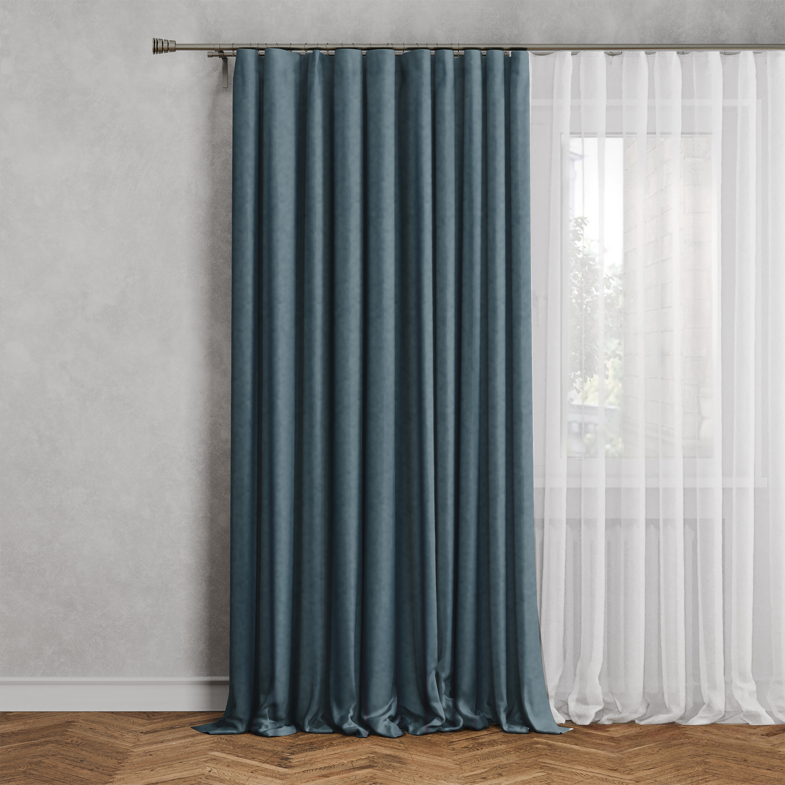 Изображение товара Штора на ленте Tegal 140x260 см бирюзовая, трехслойная, современная ткань тафта