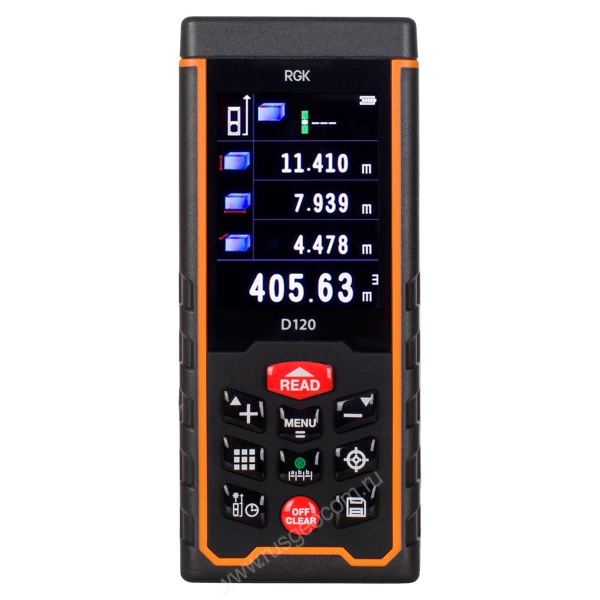Изображение товара Лазерный дальномер RGK D120 с поверкой до 120 м и функциями измерений