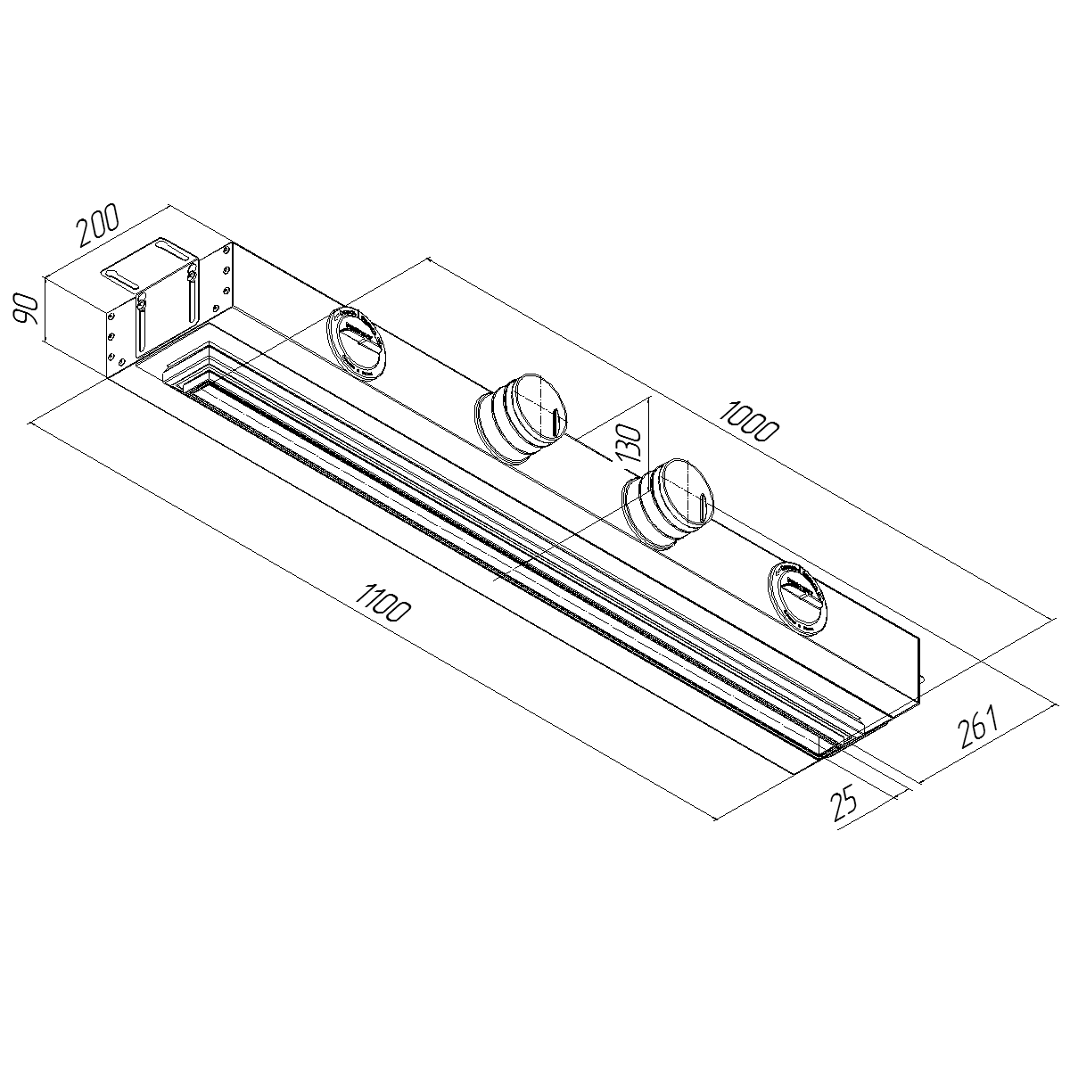 Изображение товара Диффузор щелевой для натяжного потолка с КСД Provent VPND 1000x25/75x4 на 4 выхода