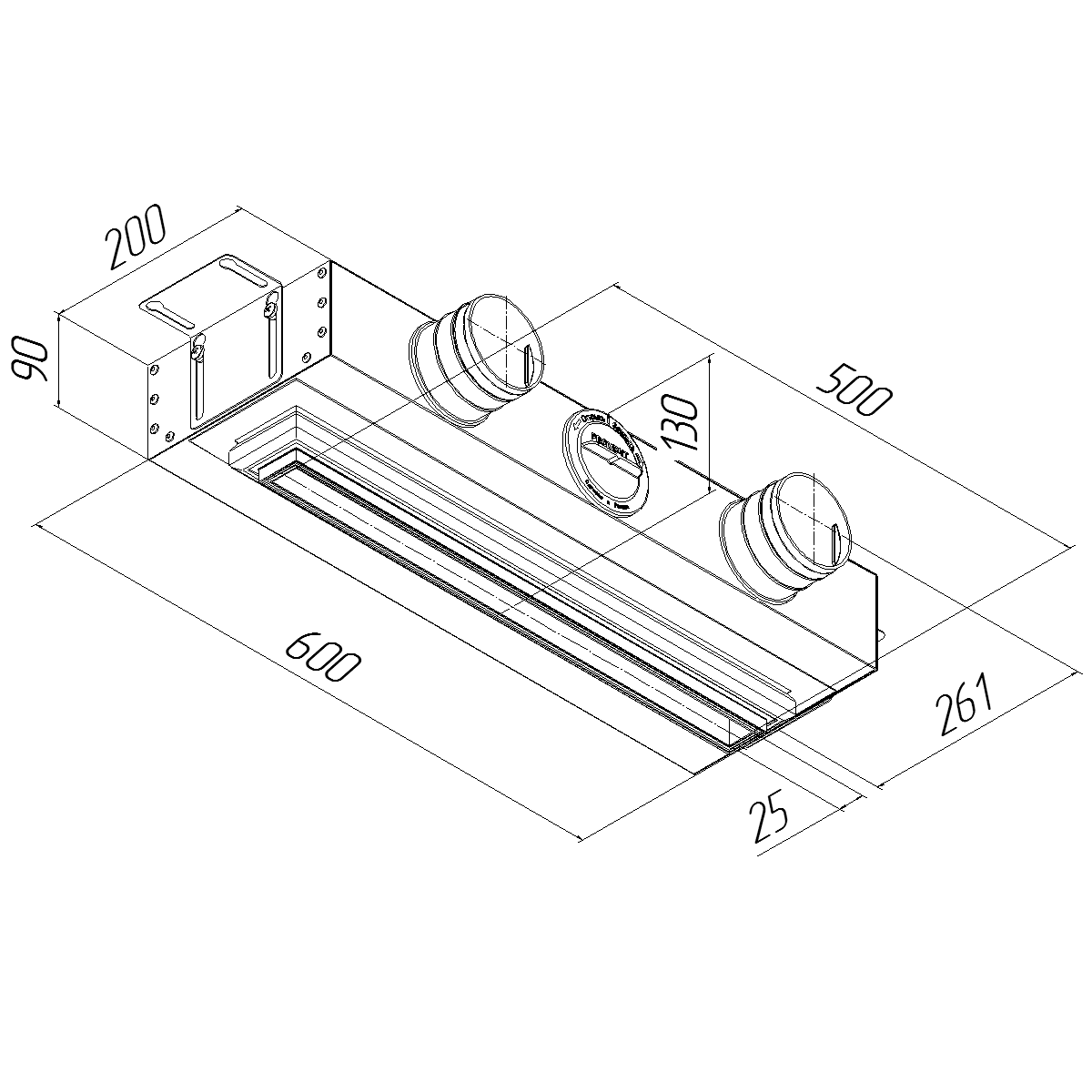 Изображение товара Диффузор щелевой Provent VPND 500x25/75x3 для натяжного потолка 3 выхода