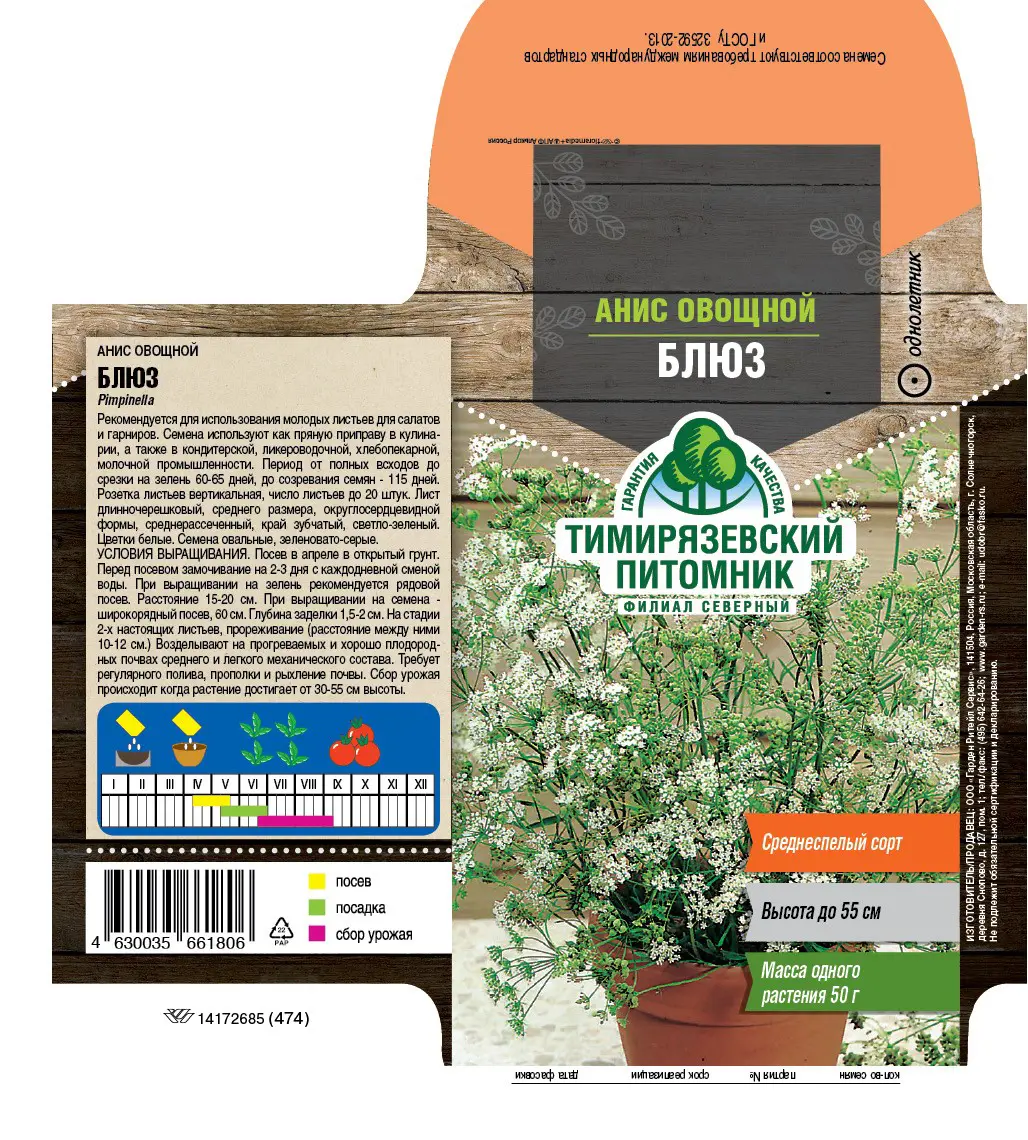 Семена пряных трав Тимирязевский питомник анис овощной Блюз