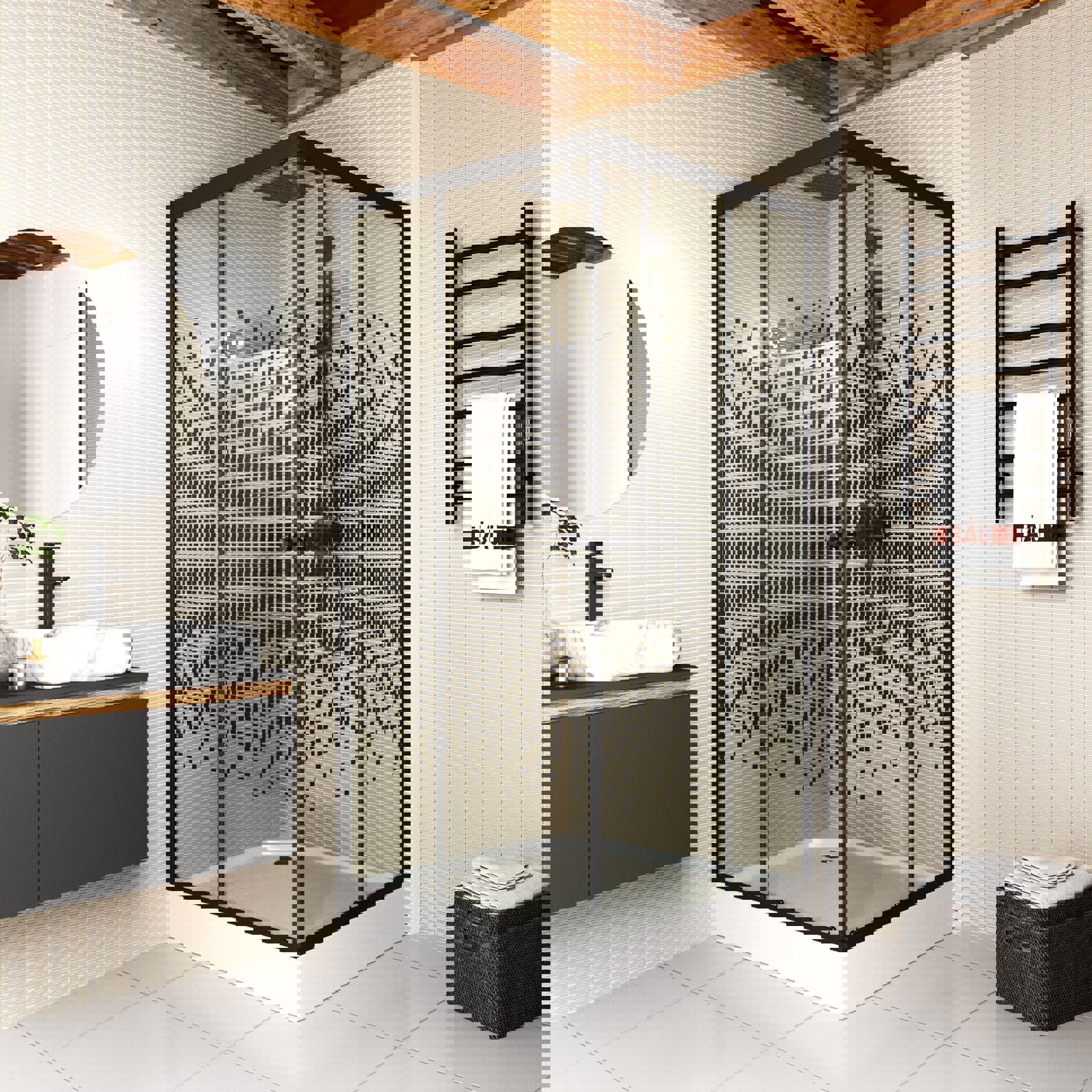 Изображение товара Душевой уголок Bauedge stil квадрат 80x80 см черный профиль стекло прозрачное с антискользящим подд