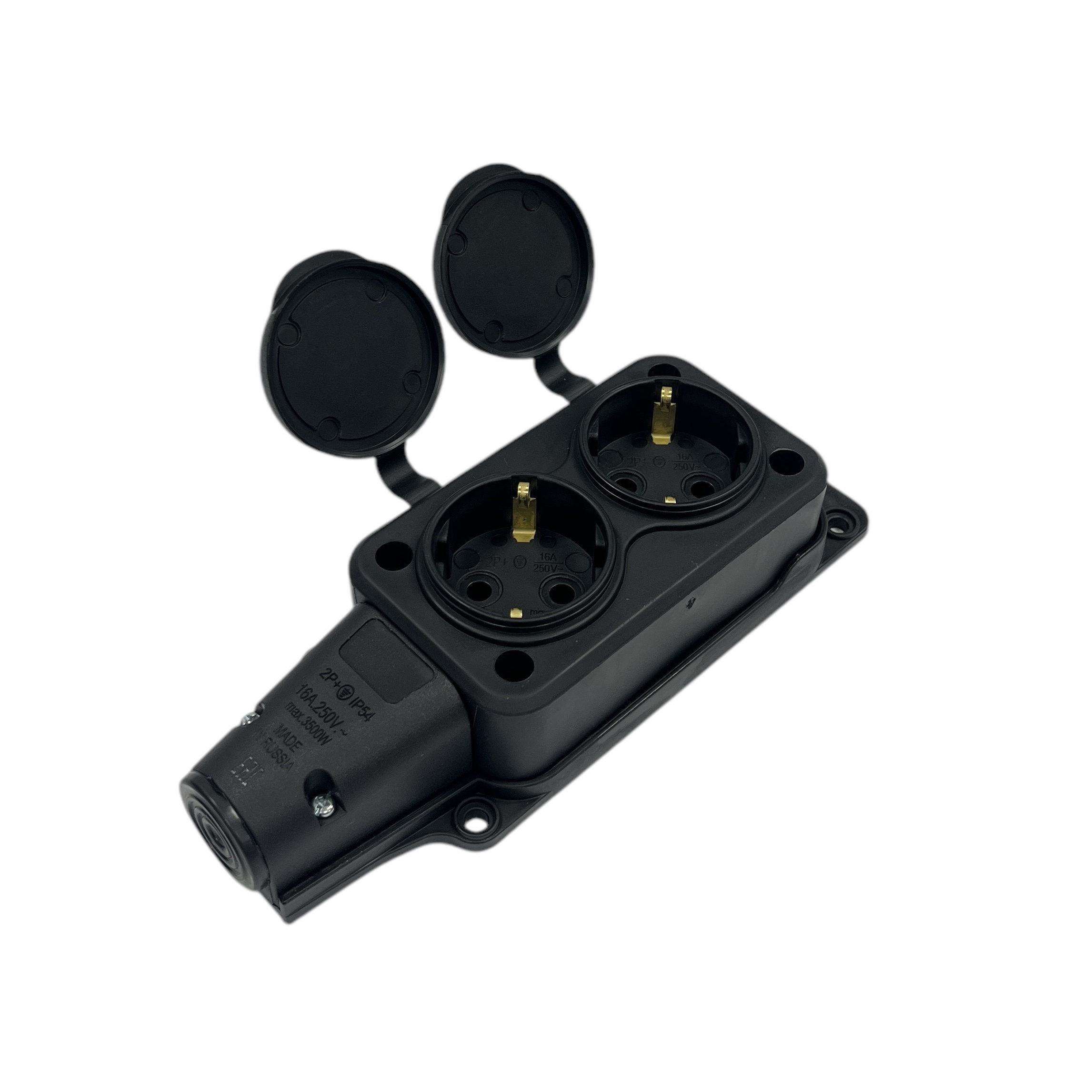 Изображение товара Розетка двойная Itok i-KI-KK-2-ICONNECT-1PEN-IP54-BLACK с заземлением 220-240 В 16 A цвет черный