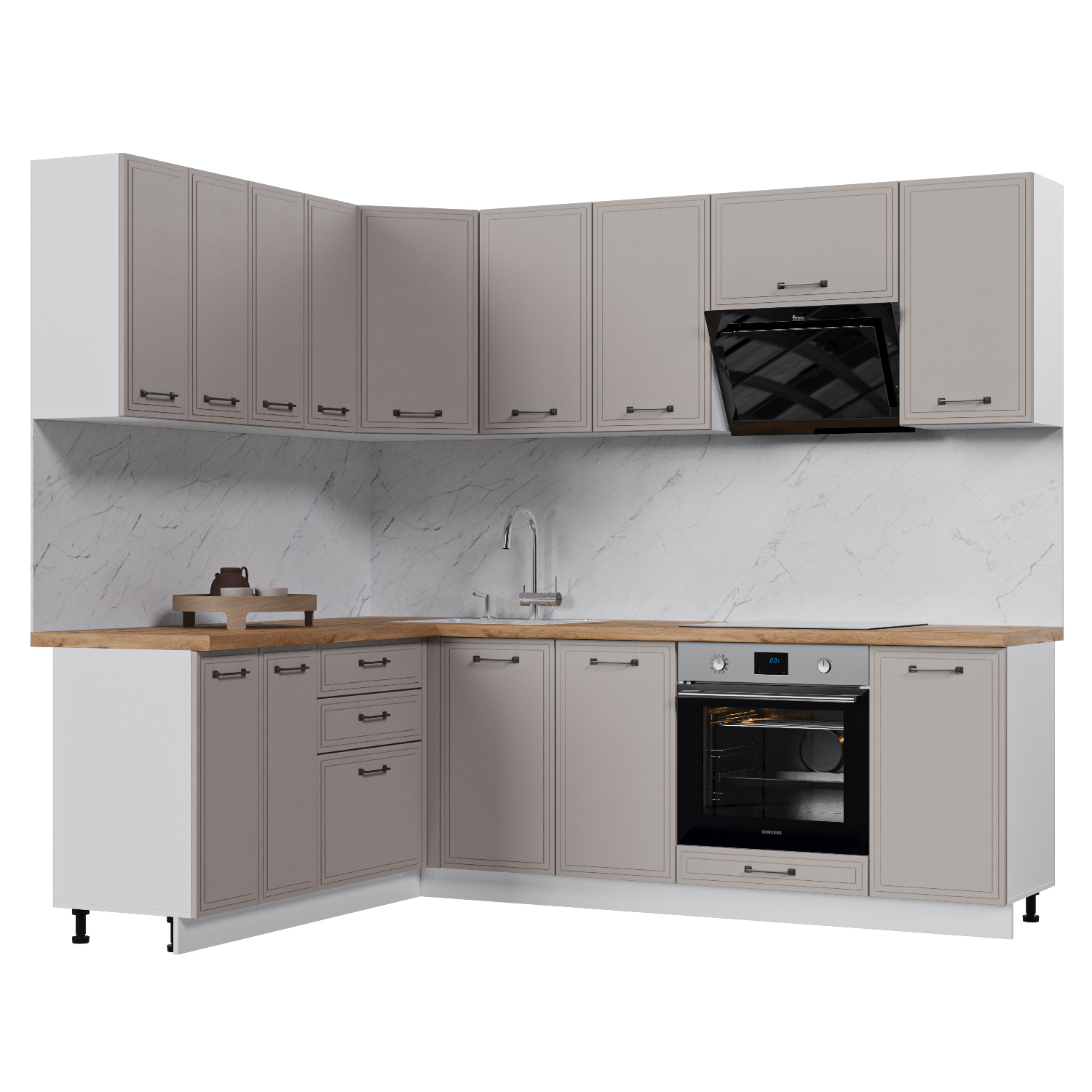 Изображение товара Кухонный гарнитур Стендмебель Индира УТ000587786 240x217x180 см ЛДСП цвет белый, дюна