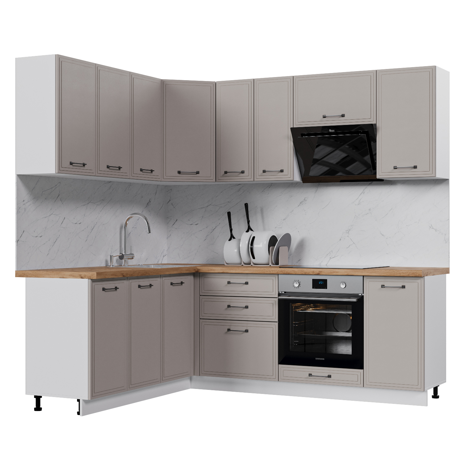 Изображение товара Кухонный гарнитур Стендмебель Индира УТ000588014 200x217x180 см ЛДСП цвет белый, дюна