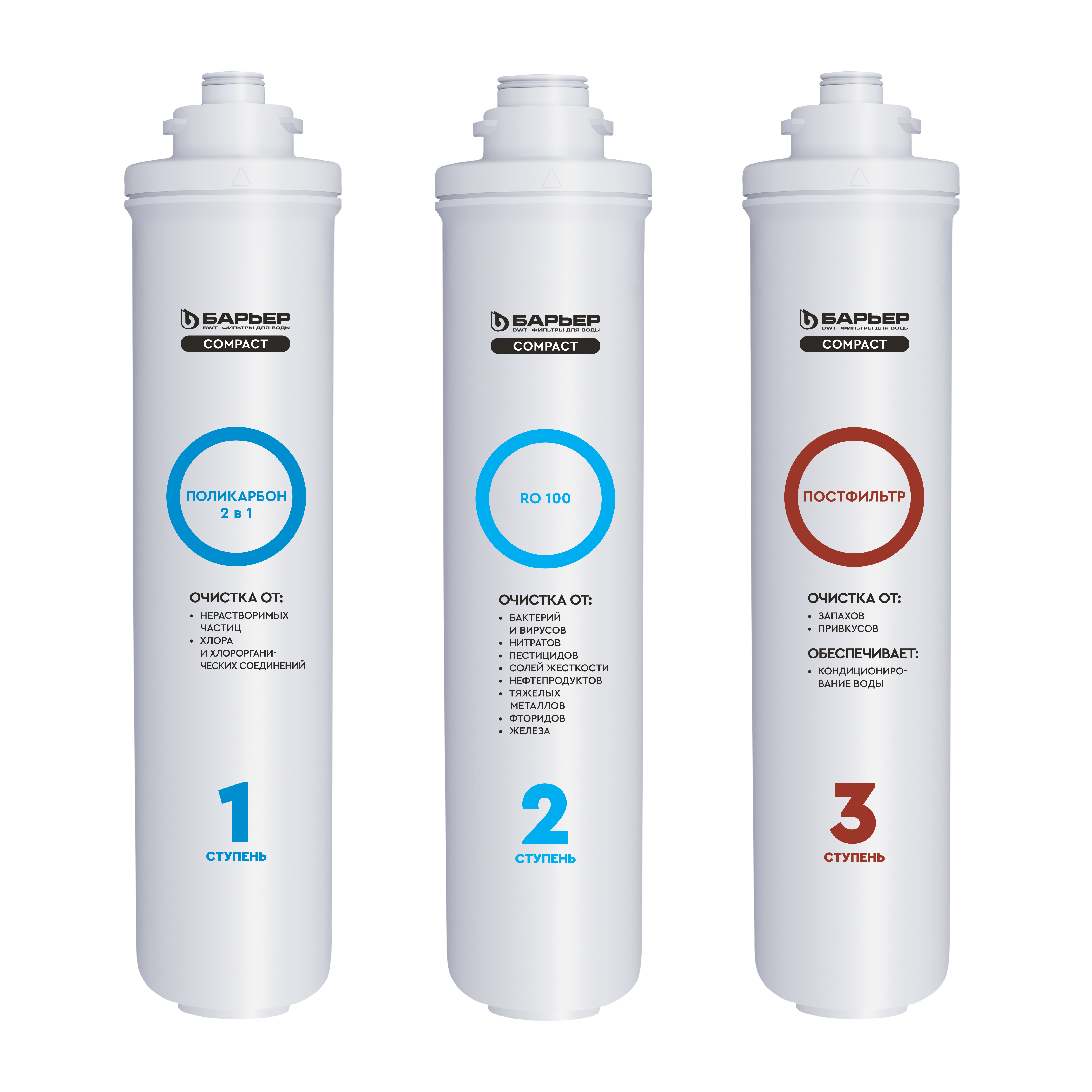 Изображение товара Комплект картриджей для обратного осмоса Барьер Compact Osmo 100 3 ступени