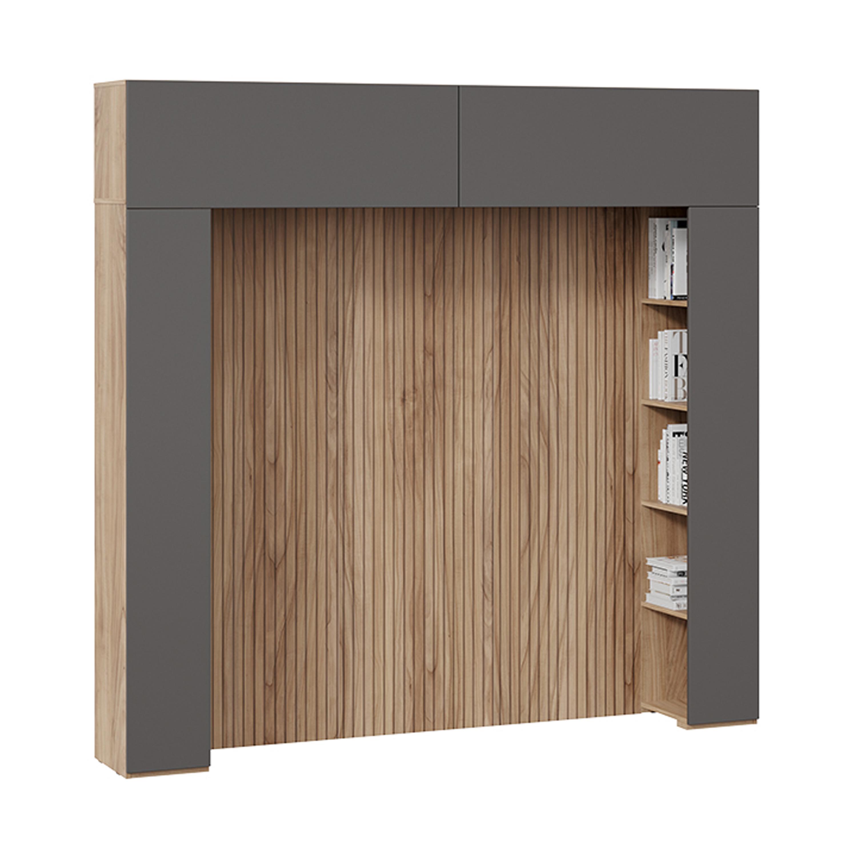 Изображение товара Модульная стенка Трия Порто СМ-393.21.022-23 224x217x37 см ЛДСП цвет яблоня беллуно/графит софт