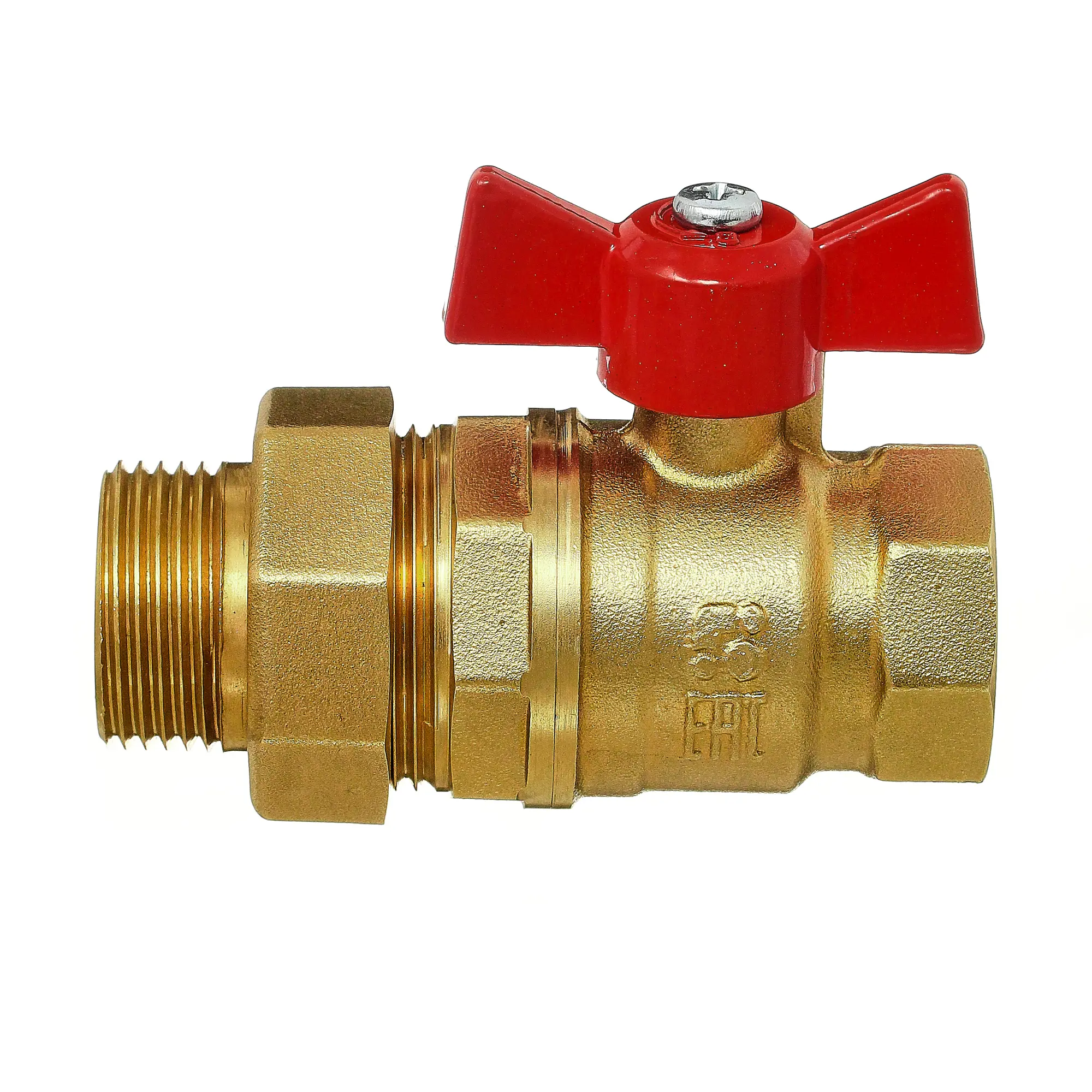 Кран шаровой с американкой прямой БАЗ DN20 PN40 3/4" НР/ВР латунь ручка бабочка