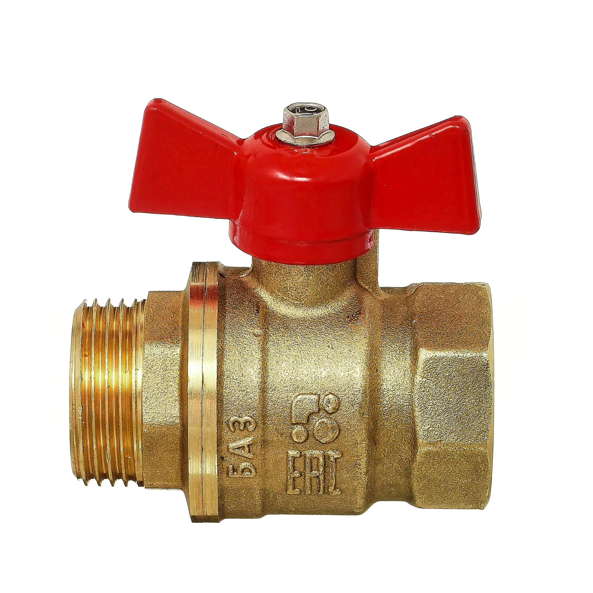 Кран шаровой прямой БАЗ DN20 PN40 3/4" НР/ВР латунь ручка бабочка