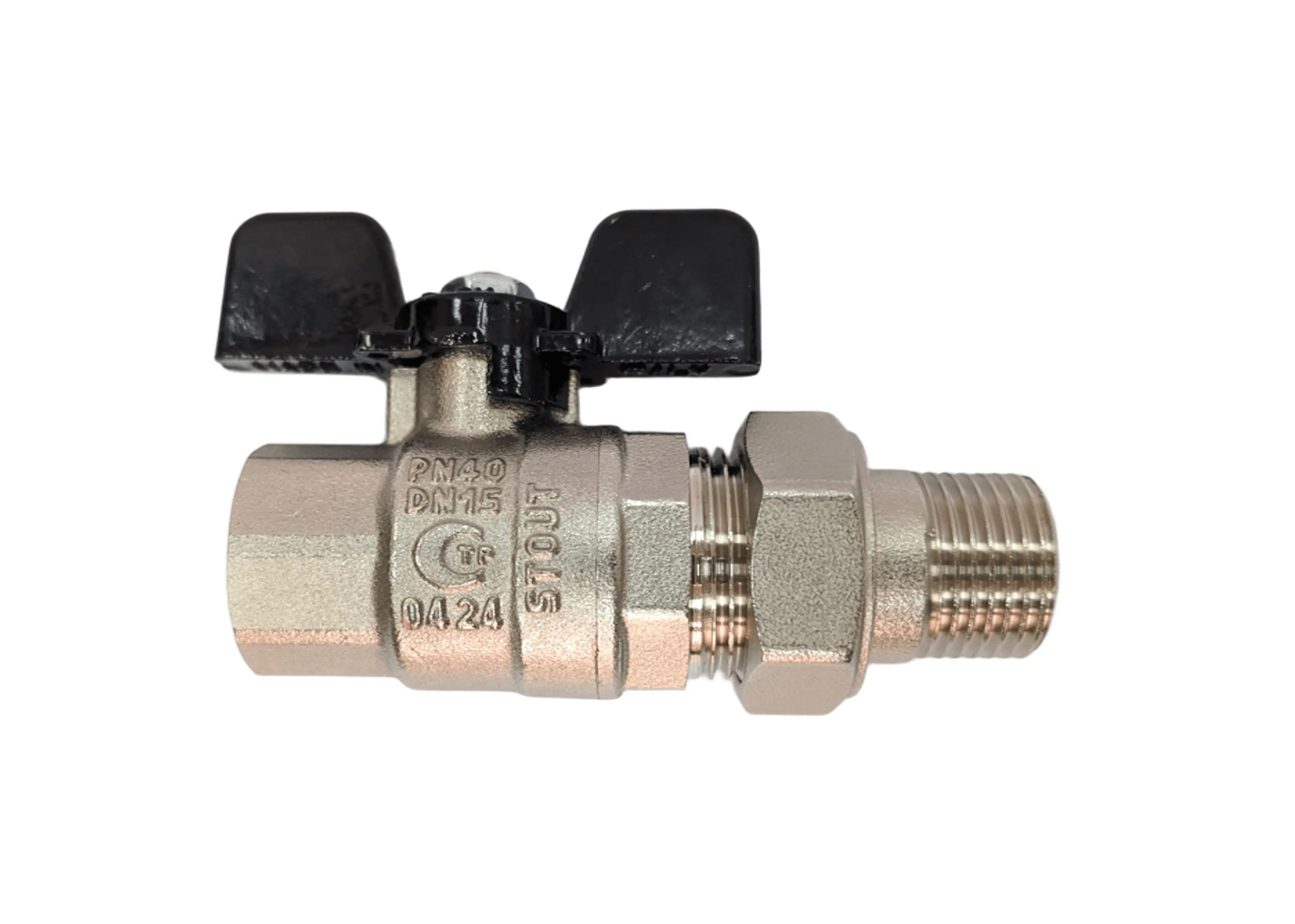 Кран шаровой с американкой прямой Stout DN25 PN40 1" НР/ВР латунь ручка бабочка - 1