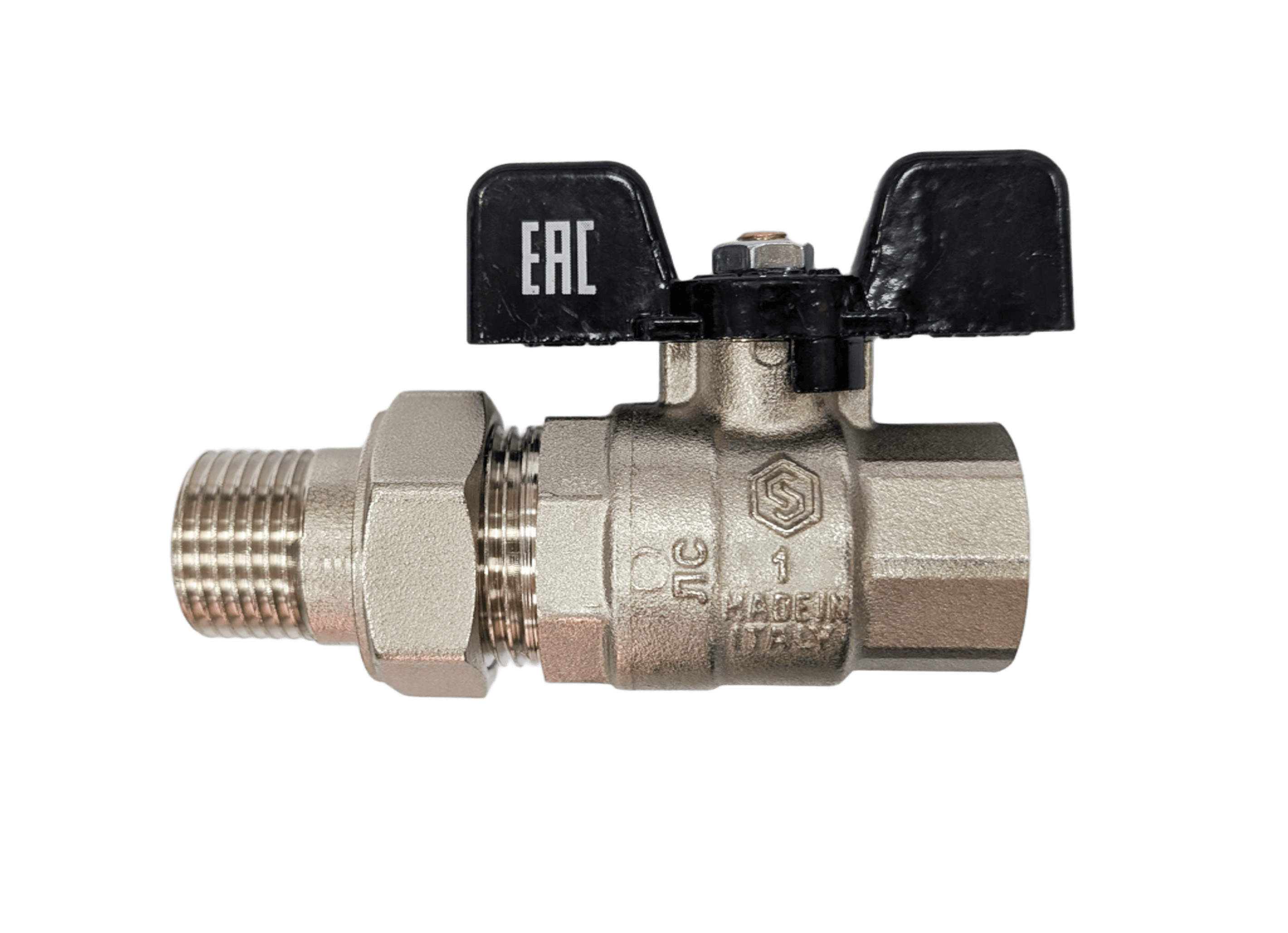 Изображение товара Кран шаровой с американкой прямой Stout DN25 PN40 1" НР/ВР латунь ручка бабочка