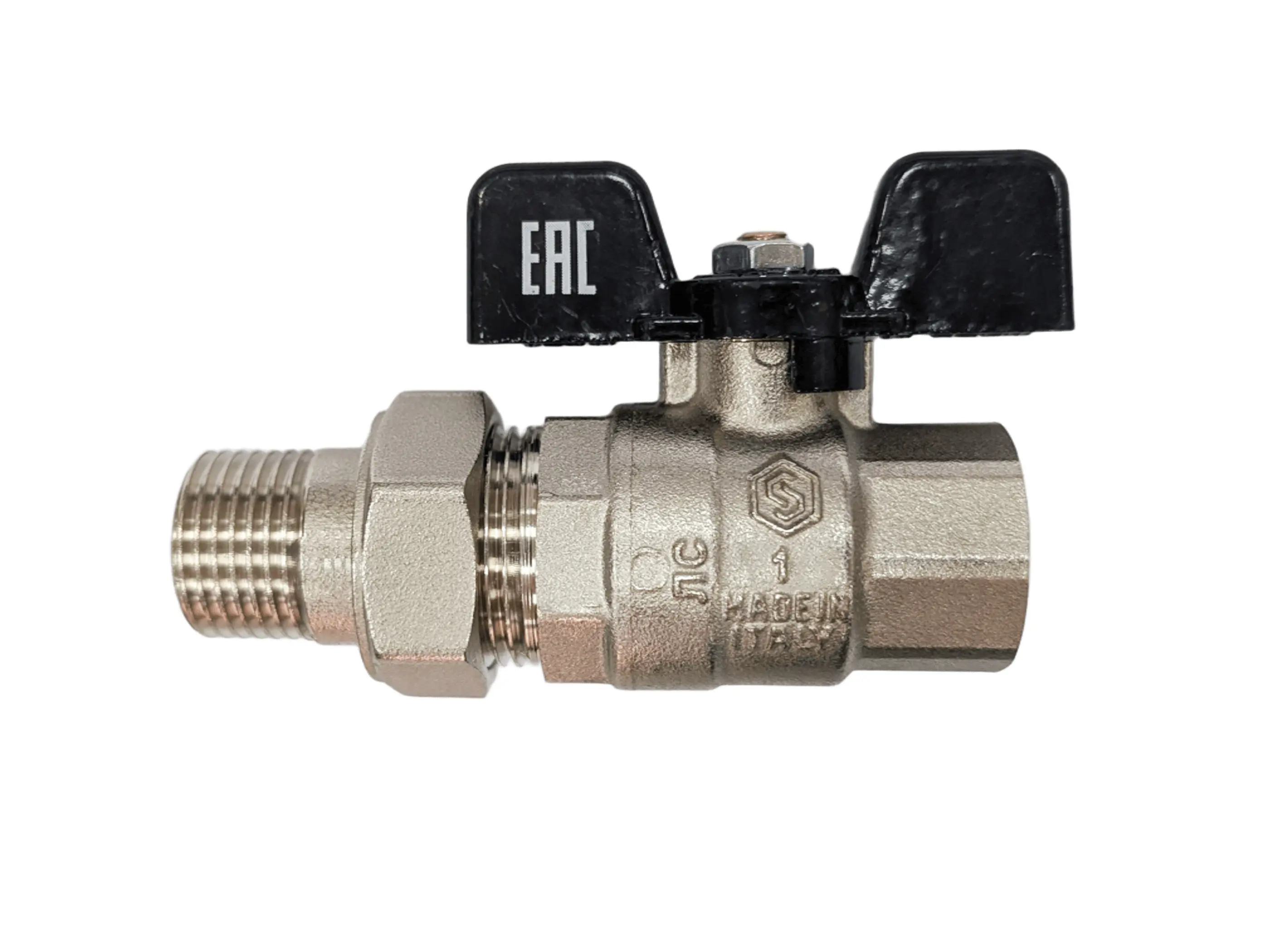 Кран шаровой с американкой прямой Stout DN25 PN40 1" НР/ВР латунь ручка бабочка