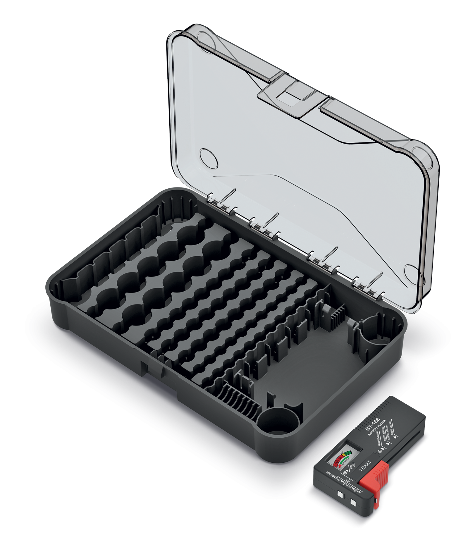 Изображение товара Органайзер для хранения батареек Kistenberg 190x290x290 мм, полипропилен, в комплекте с тестером