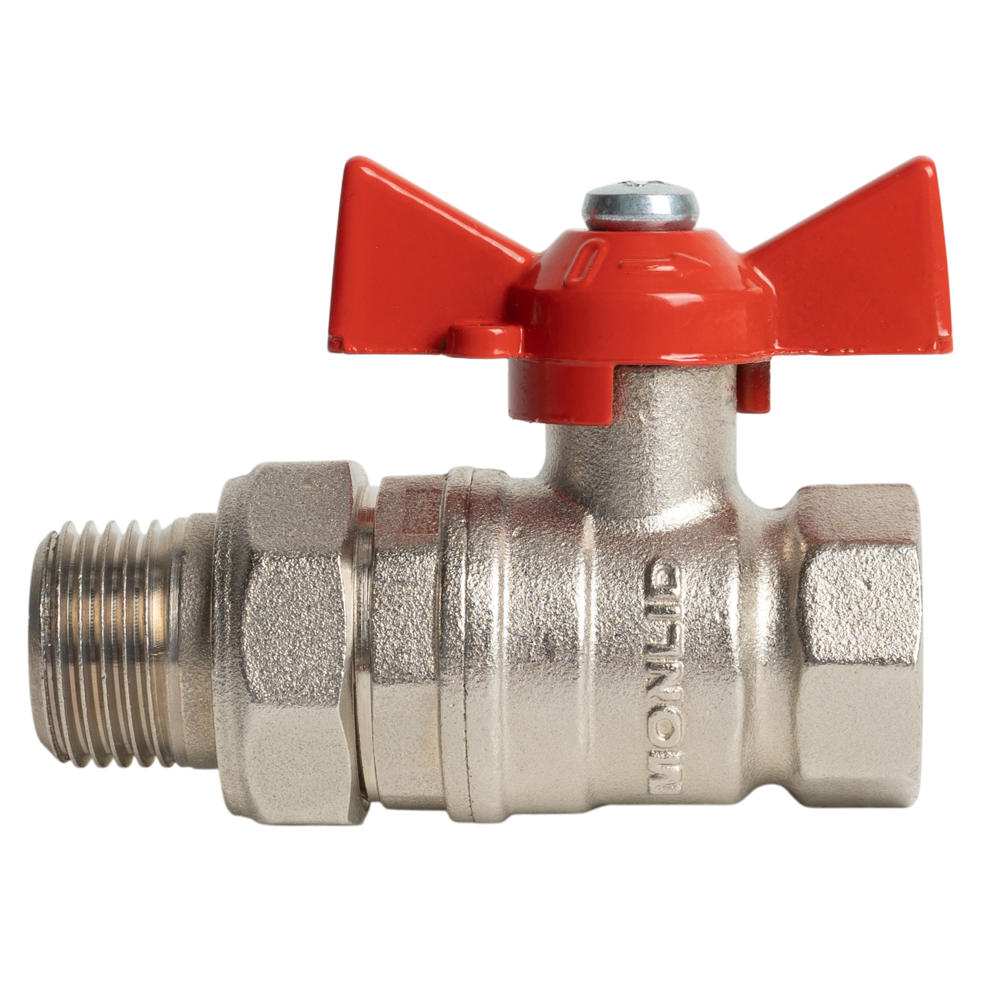 Кран шаровой с американкой прямой MONLID DN13 PN40 1/2" НР/ВР латунь ручка бабочка - 1