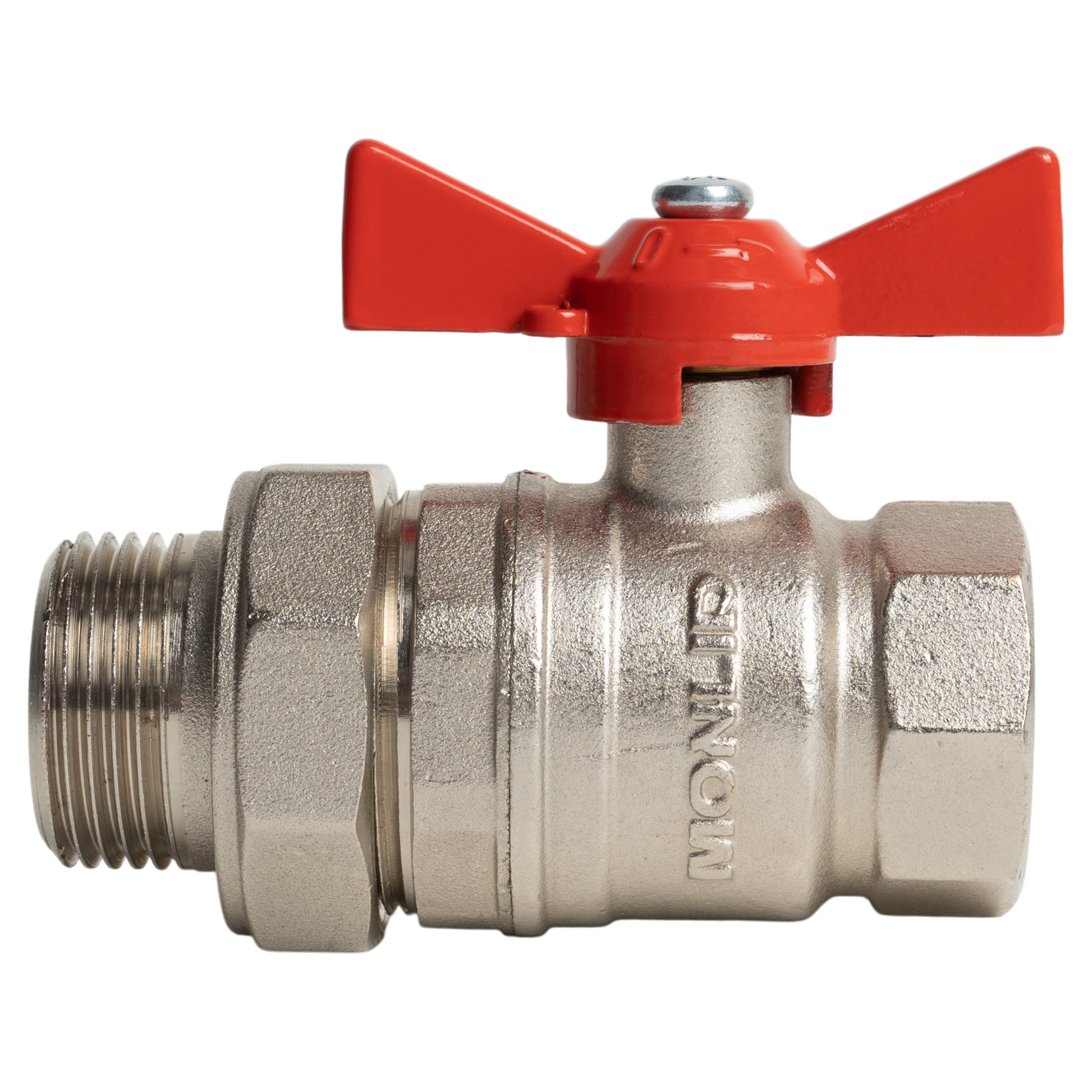 Кран шаровой с американкой прямой MONLID DN23 PN40 1" НР/ВР латунь ручка бабочка - 1