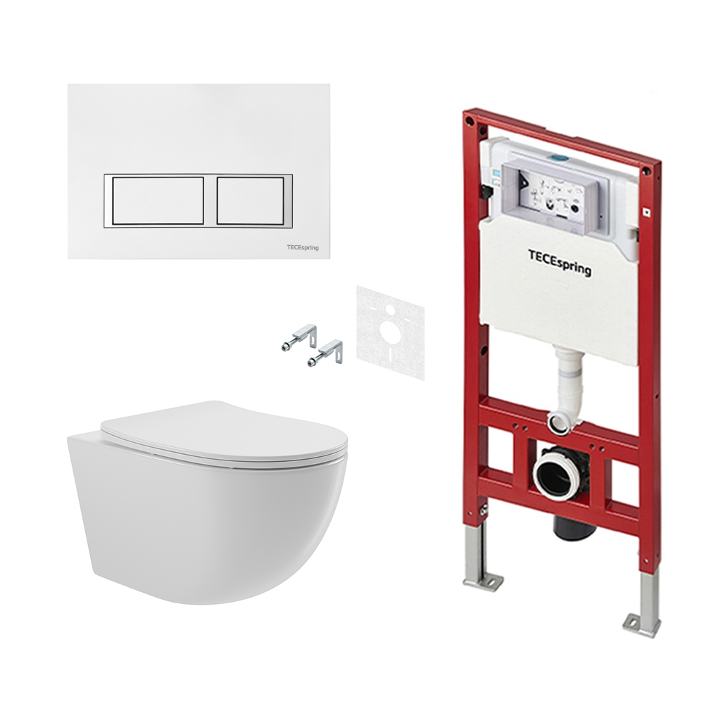 Изображение товара Комплект инсталляция и унитаз TECE Spring безободковый с микролифтом белый