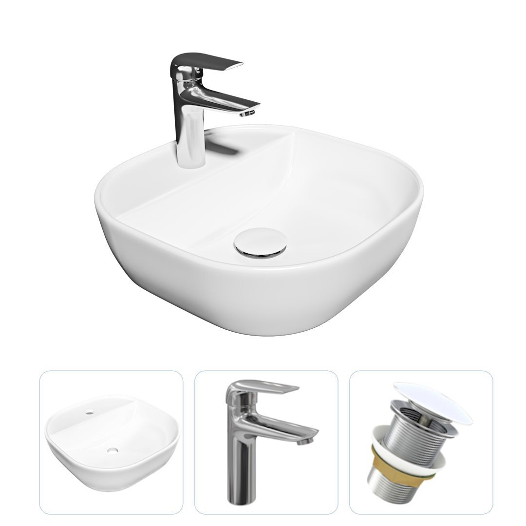 Изображение товара Комплект Teymi раковина F07625 Solli 40 с полочкой, смеситель Hanna, хром, выпуск Teymi без перелива белый F07625