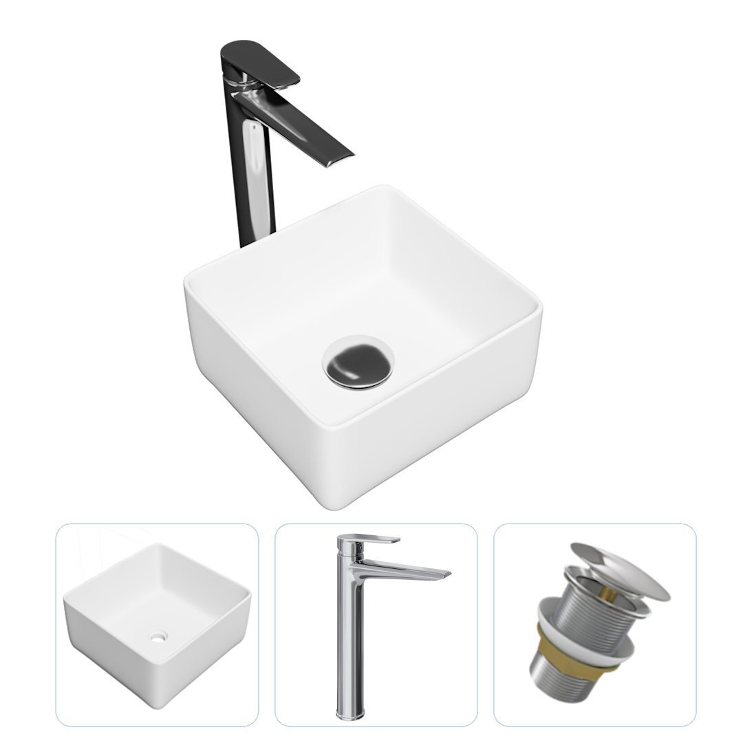 Изображение товара Комплект Teymi раковина F07798 Helmi Mini 24 накладная, смеситель Kati высокий, хром, выпуск Teymi без перелива хром F07798