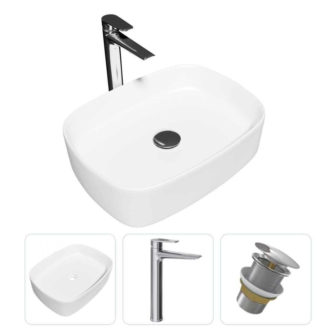 Изображение товара Комплект Teymi раковина F07807 Solli 51 накладная, смеситель Kati высокий, хром, выпуск Teymi без перелива хром F07807