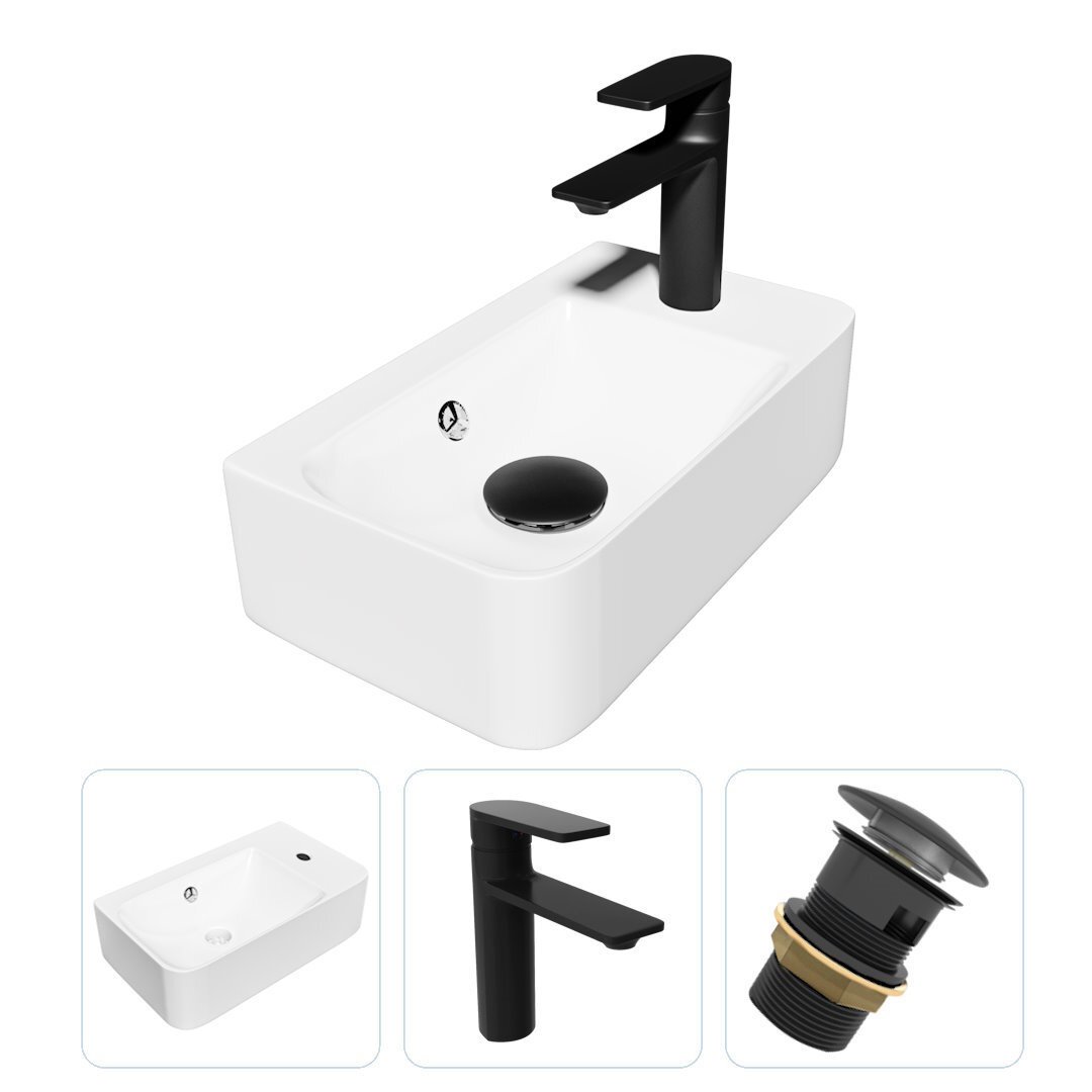 Изображение товара Комплект Teymi раковина F07695 Hanna 45 правая, смеситель Ellie, черный матовый, выпуск с переливом F07695