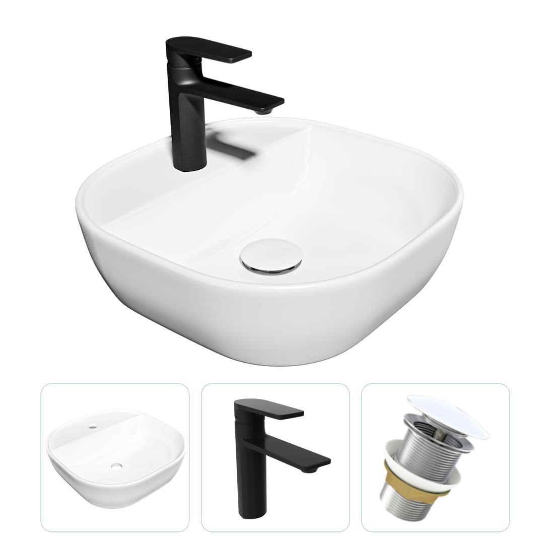 Изображение товара Комплект Teymi раковина F07679 Solli 40 с полочкой, смеситель Ellie, черный матовый, выпуск Teymi без перелива белый F07679